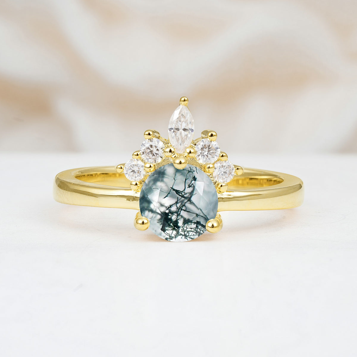 SR07460 Moss Agate Ring - Yellow-Gold