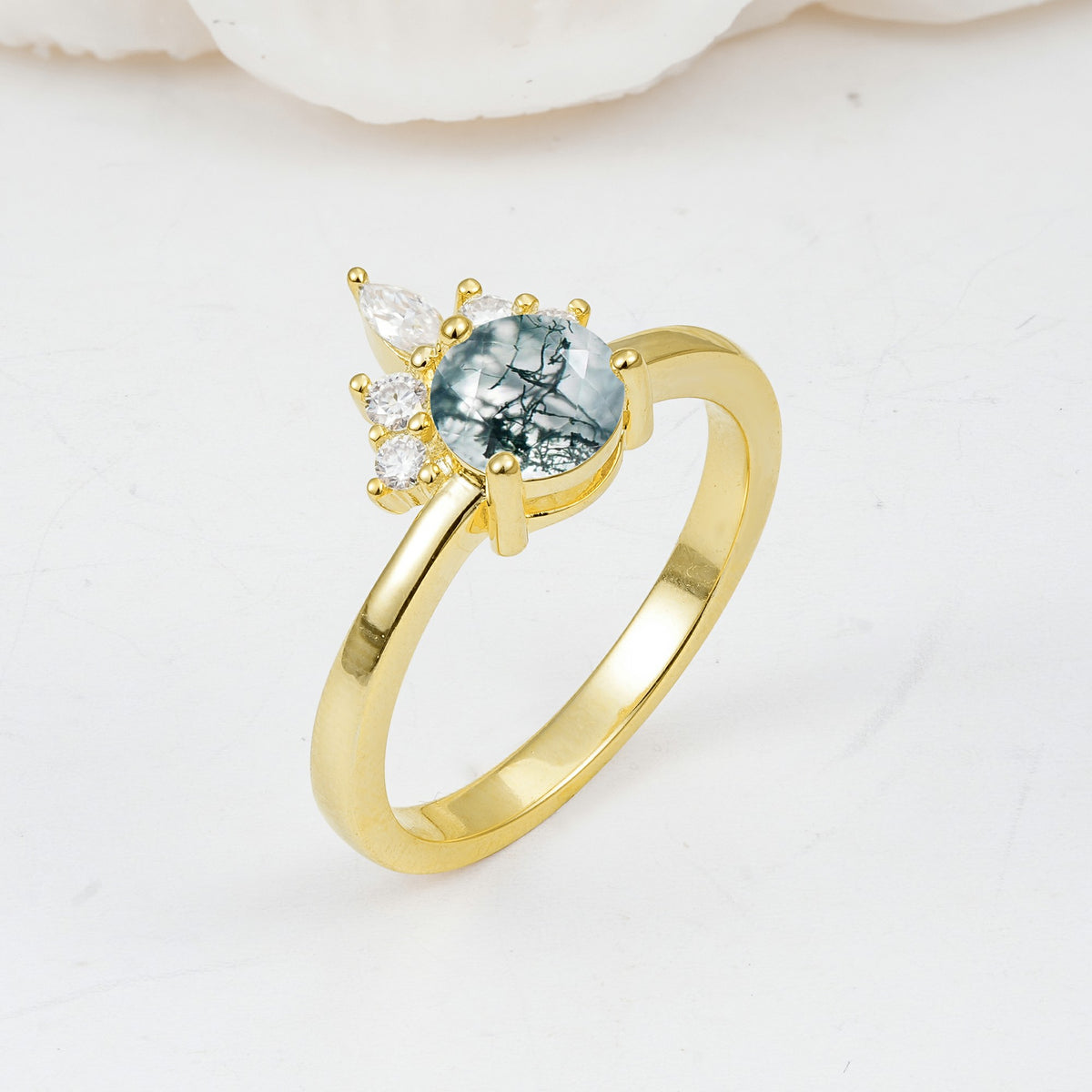 SR07460 Moss Agate Ring - White-Gold