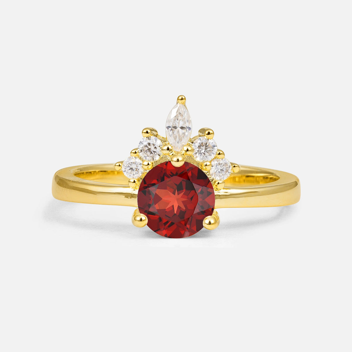 Vintage Crown Side Stone Garnet Engagement Ring