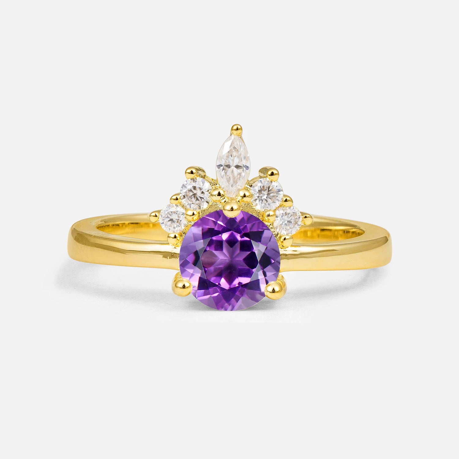 Vintage Crown Side Stone Amethyst Engagement Ring