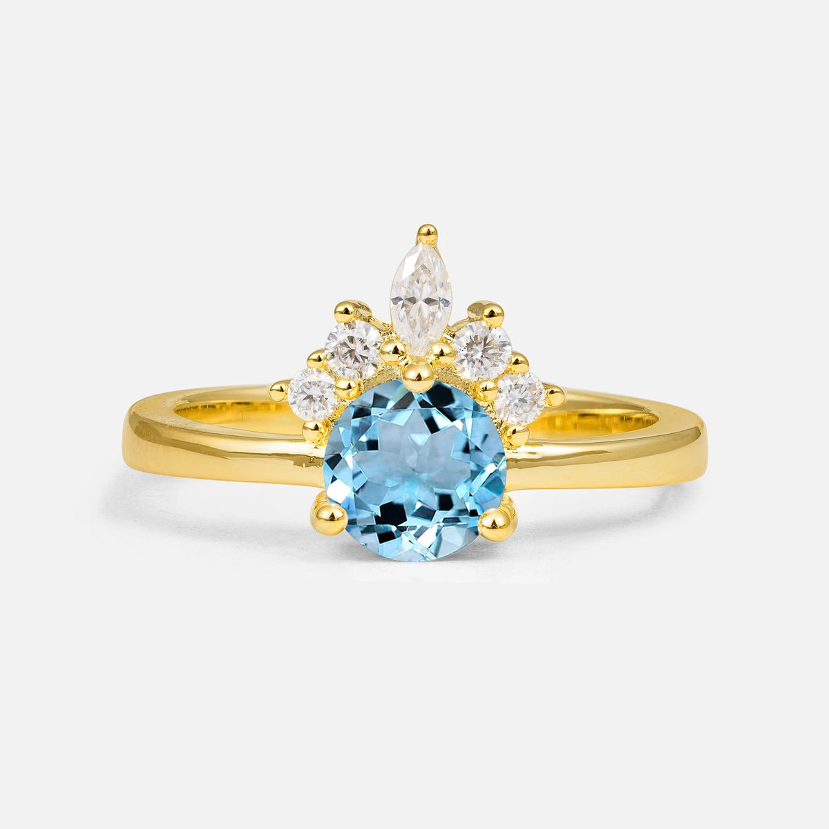 Vintage Crown Side Stone Aquamarine Engagement Ring