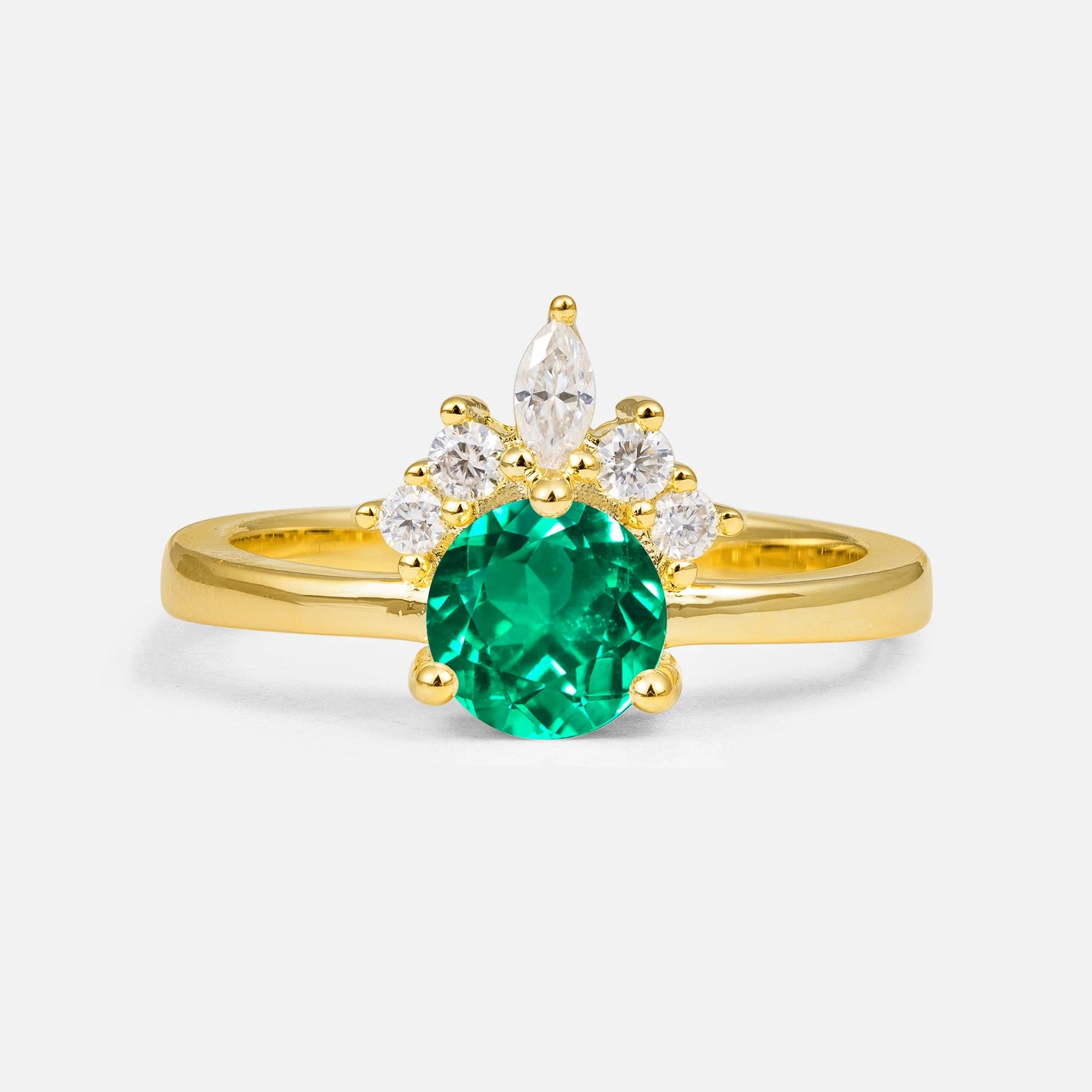 Vintage Crown Side Stone Emerald Engagement Ring