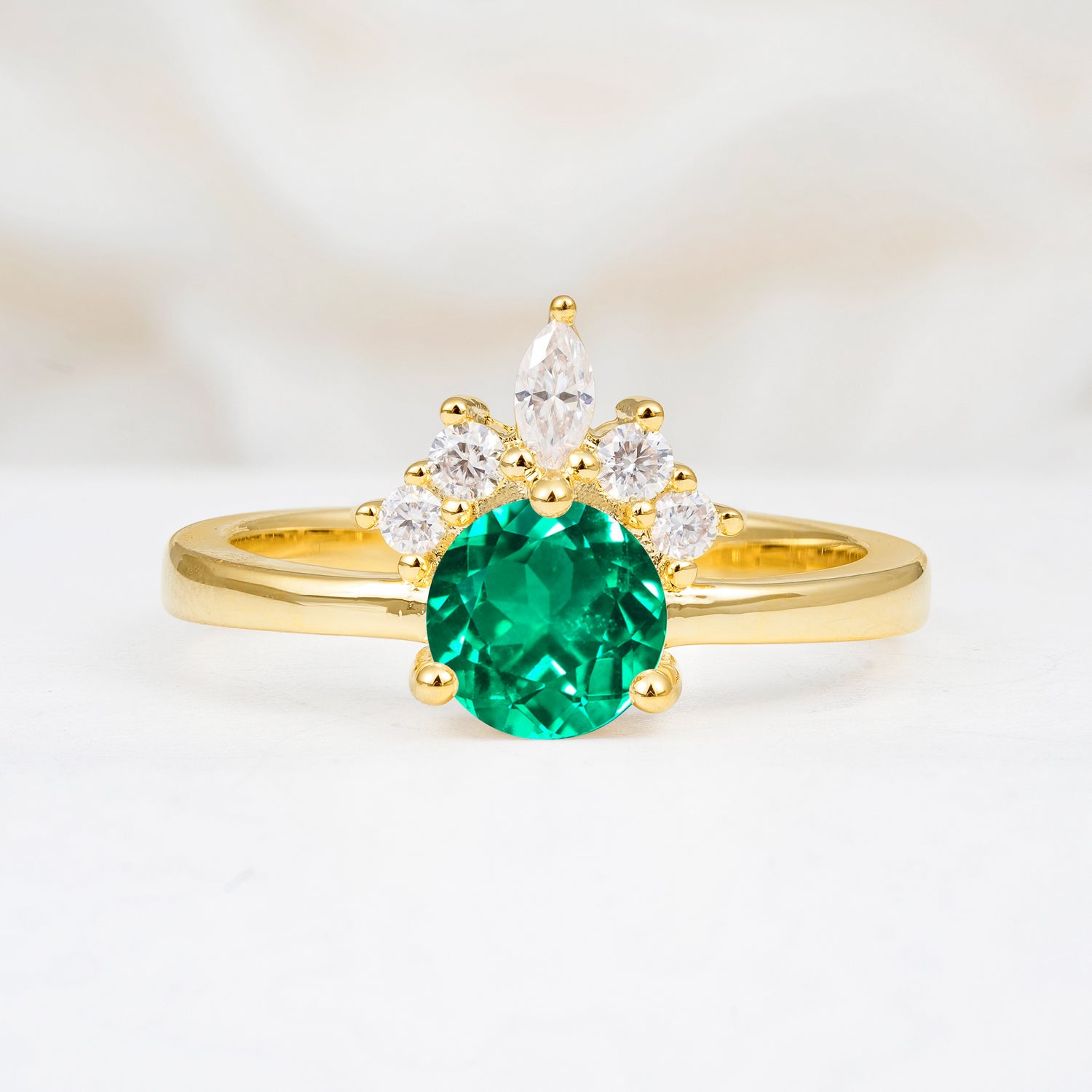 Vintage Crown Side Stone Emerald Engagement Ring