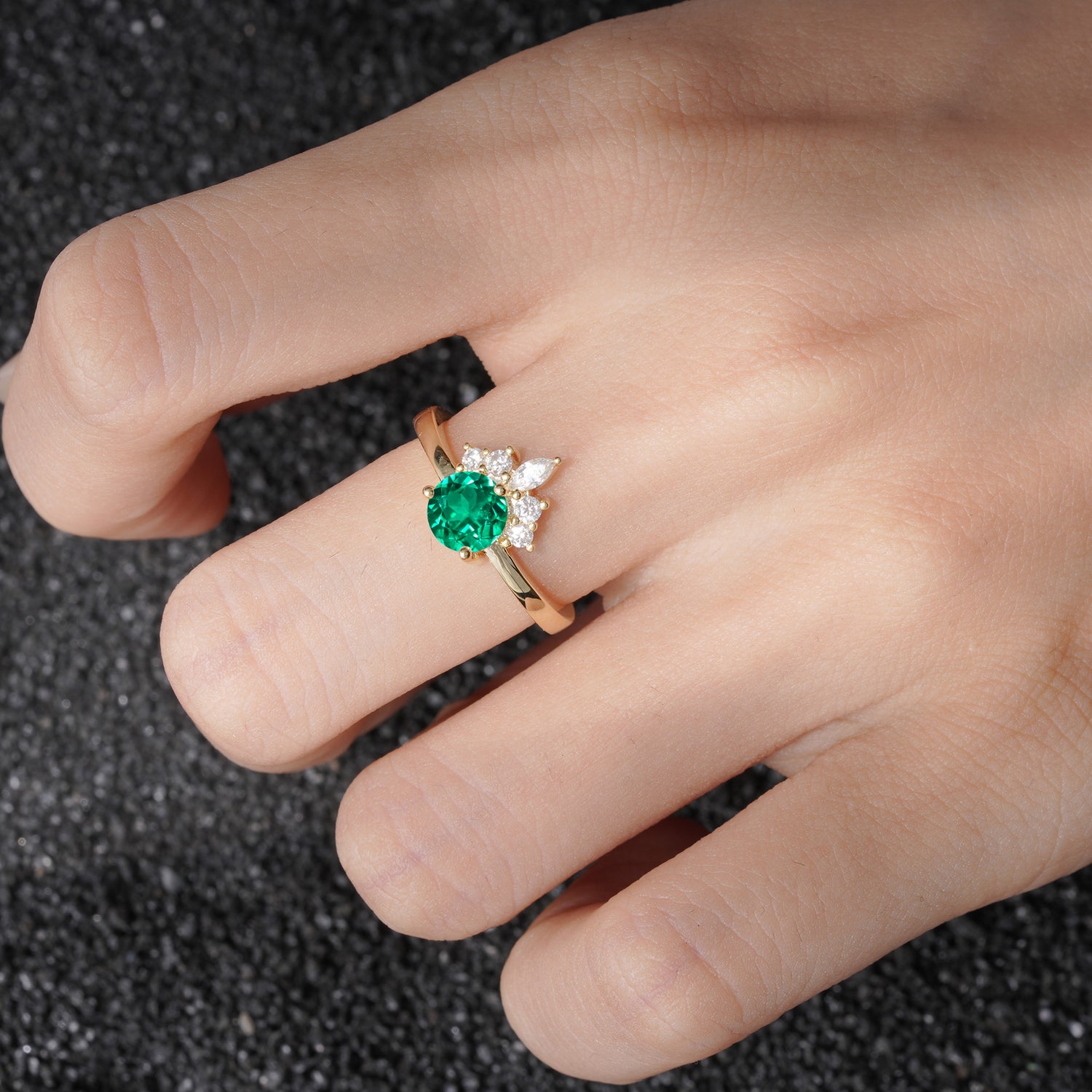 Vintage Crown Side Stone Emerald Engagement Ring