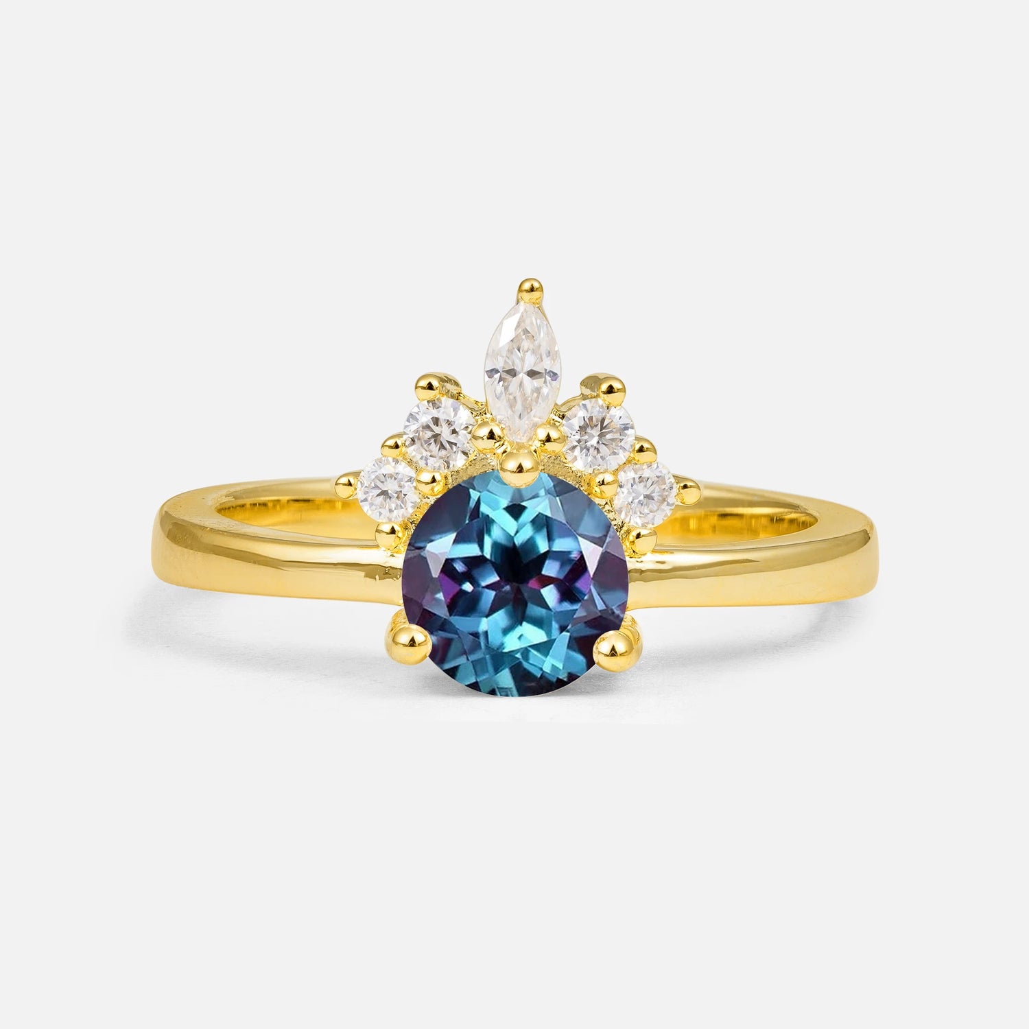 Vintage Crown Side Stone Alexandrite Engagement Ring