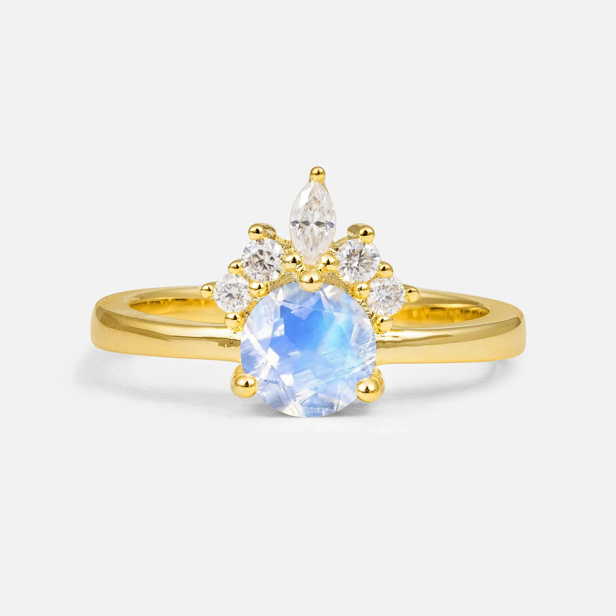 Vintage Crown Side Stone Moonstone Engagement Ring