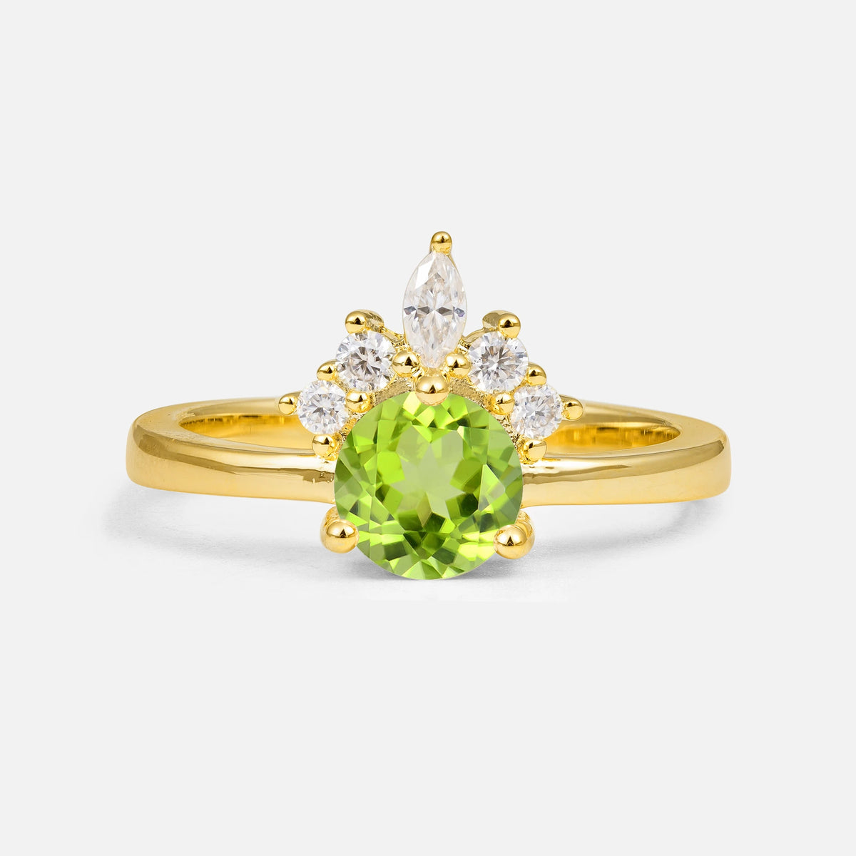 Vintage Crown Side Stone Peridot Engagement Ring