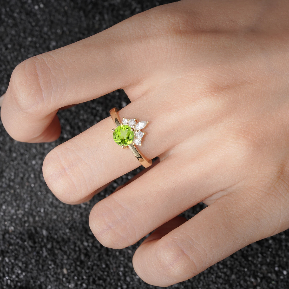 Vintage Crown Side Stone Peridot Engagement Ring