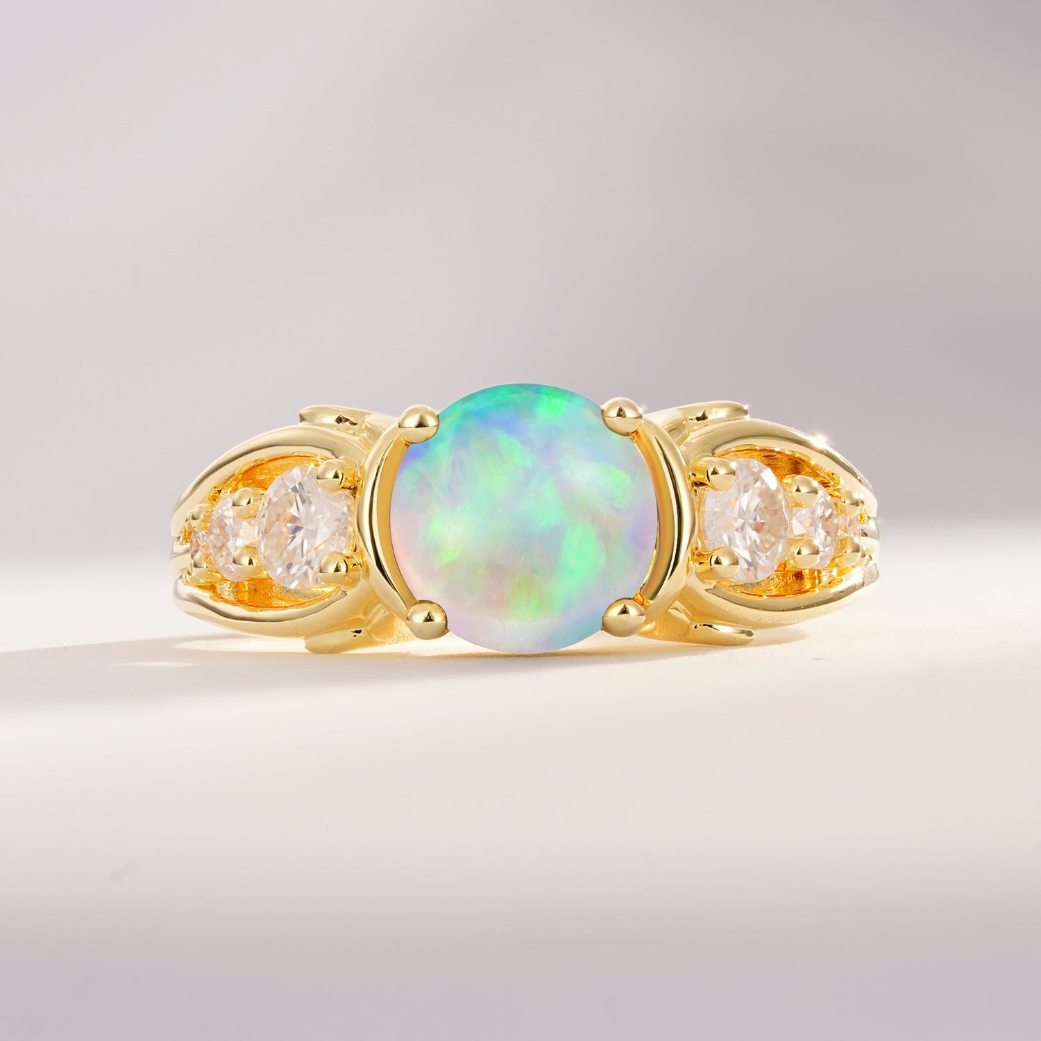 Vintage Round Cut Fire Opal Handmade Anniversary Promise Ring for Her