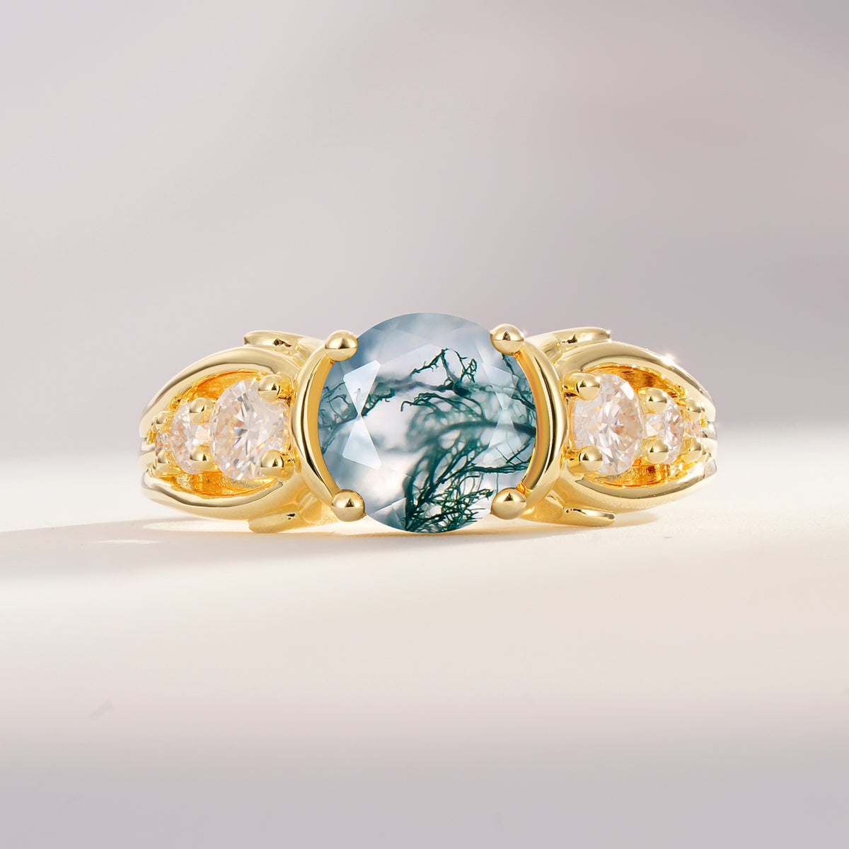 SR08639 Moss Agate Ring - Yellow-Gold