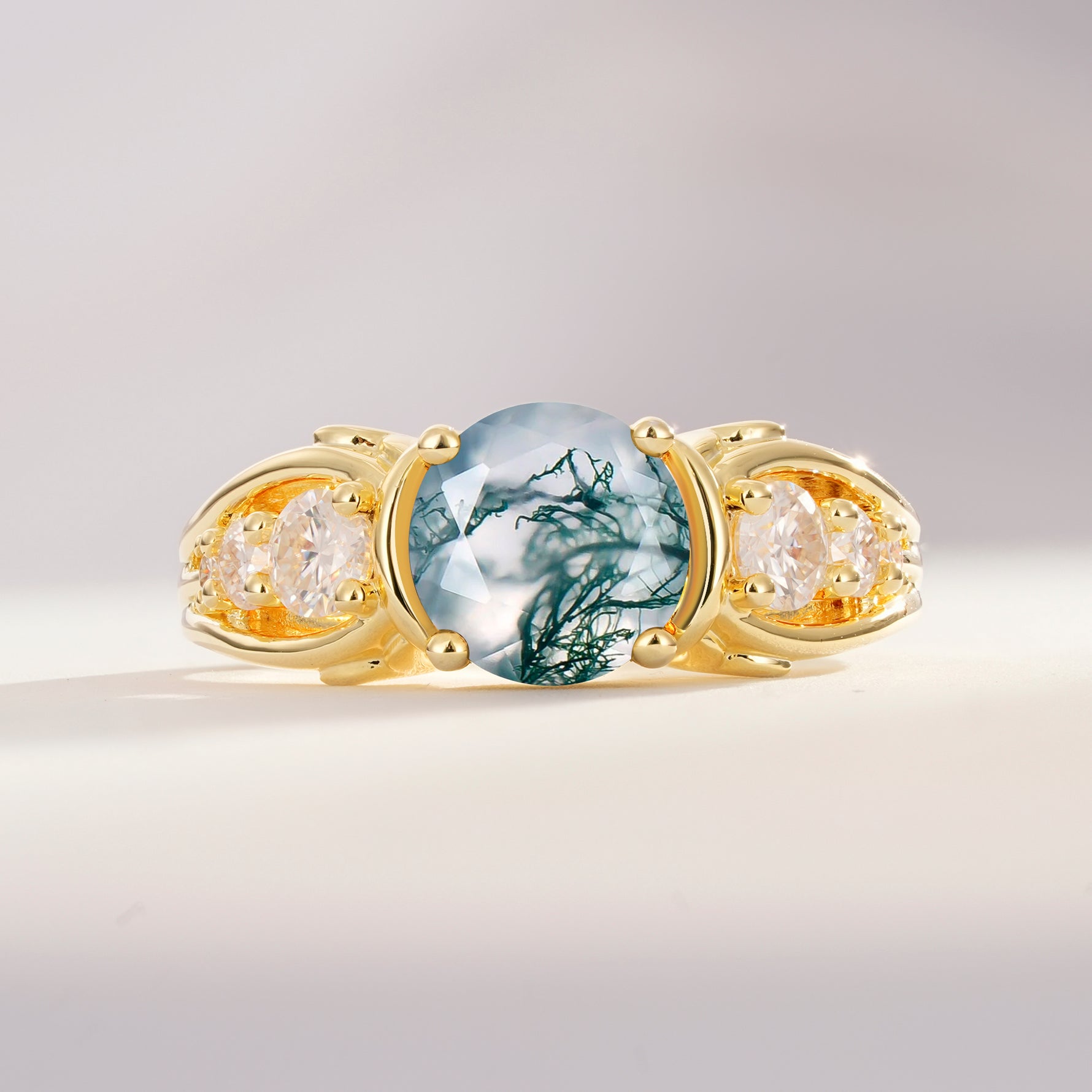 SR08639 Moss Agate Ring - Yellow-Gold