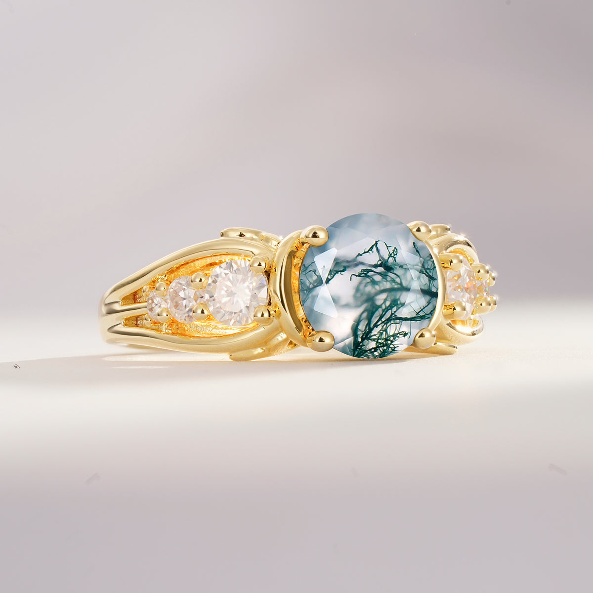 SR08639 Moss Agate Ring - White-Gold