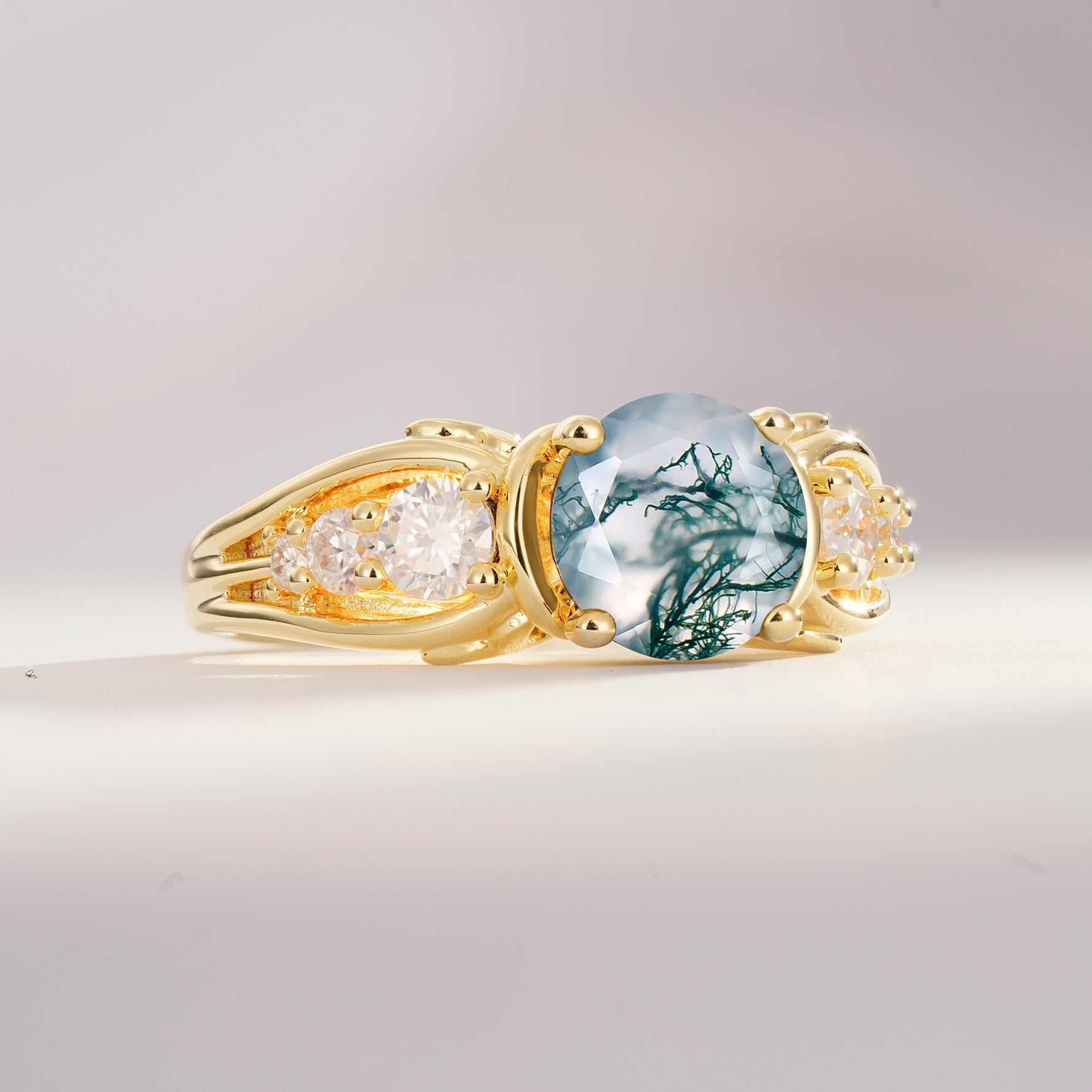 SR08639 Moss Agate Ring - White-Gold