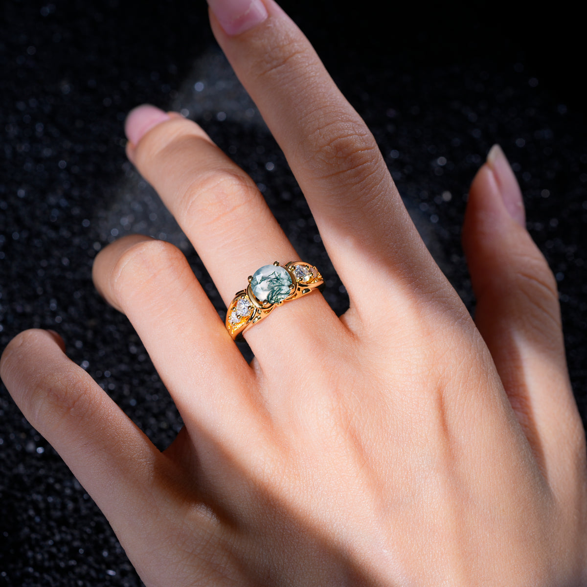 SR08639 Moss Agate Ring - Rose-Gold
