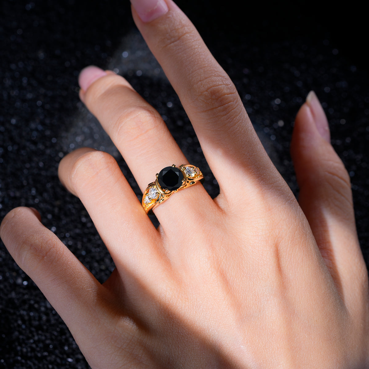 SR08639 Black Onyx Ring - Rose-Gold