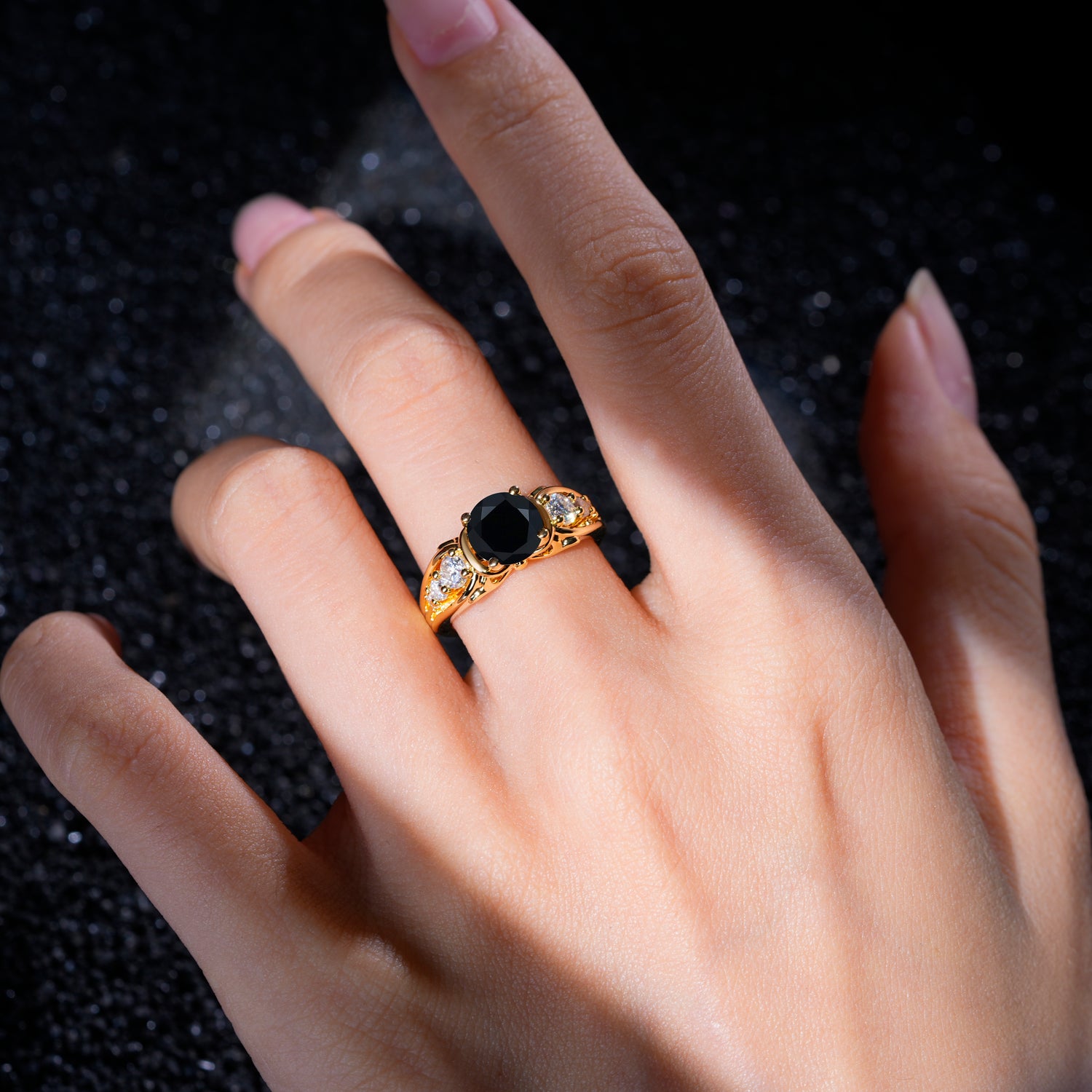 SR08639 Black Onyx Ring - Rose-Gold