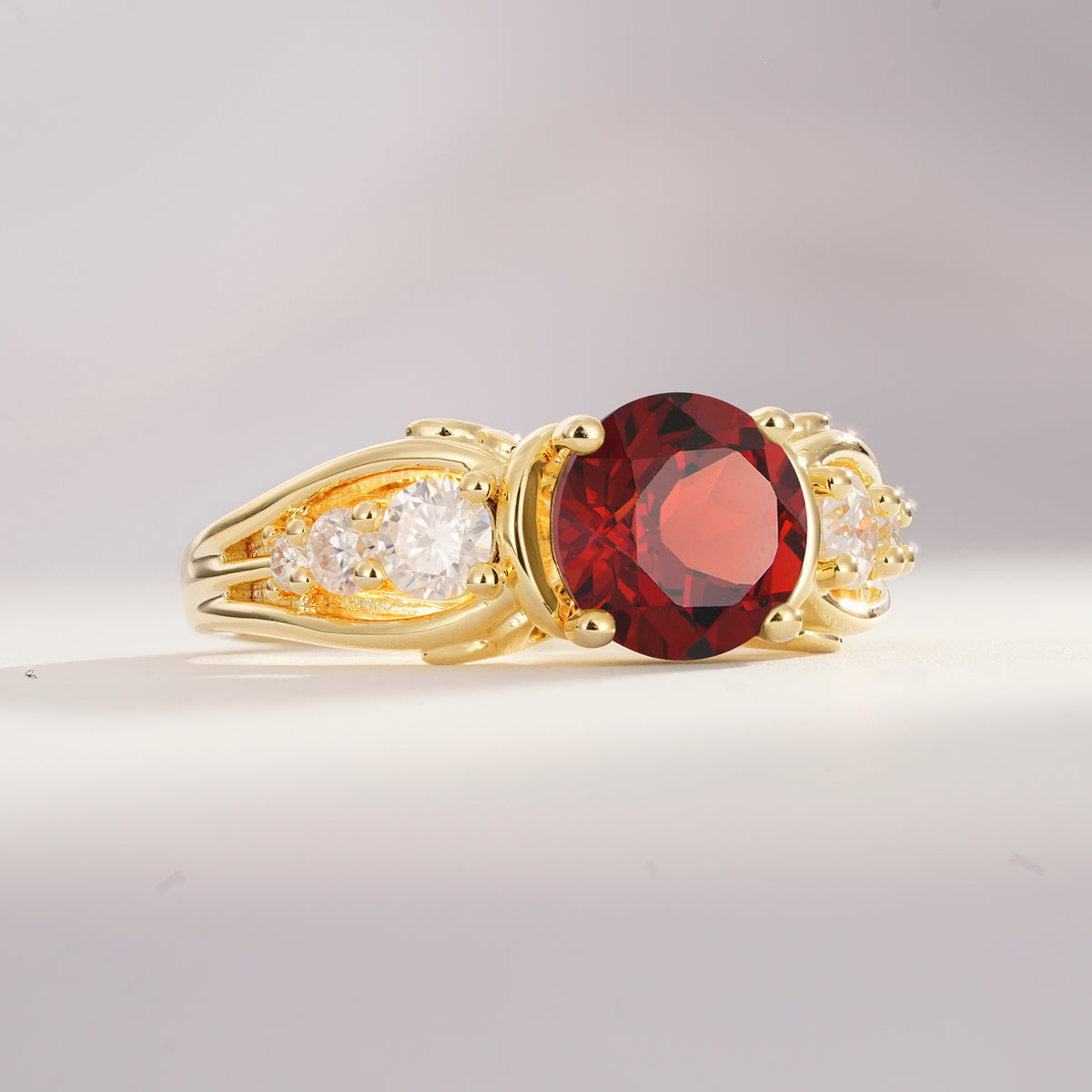 SR08639 Garnet Ring - White-Gold