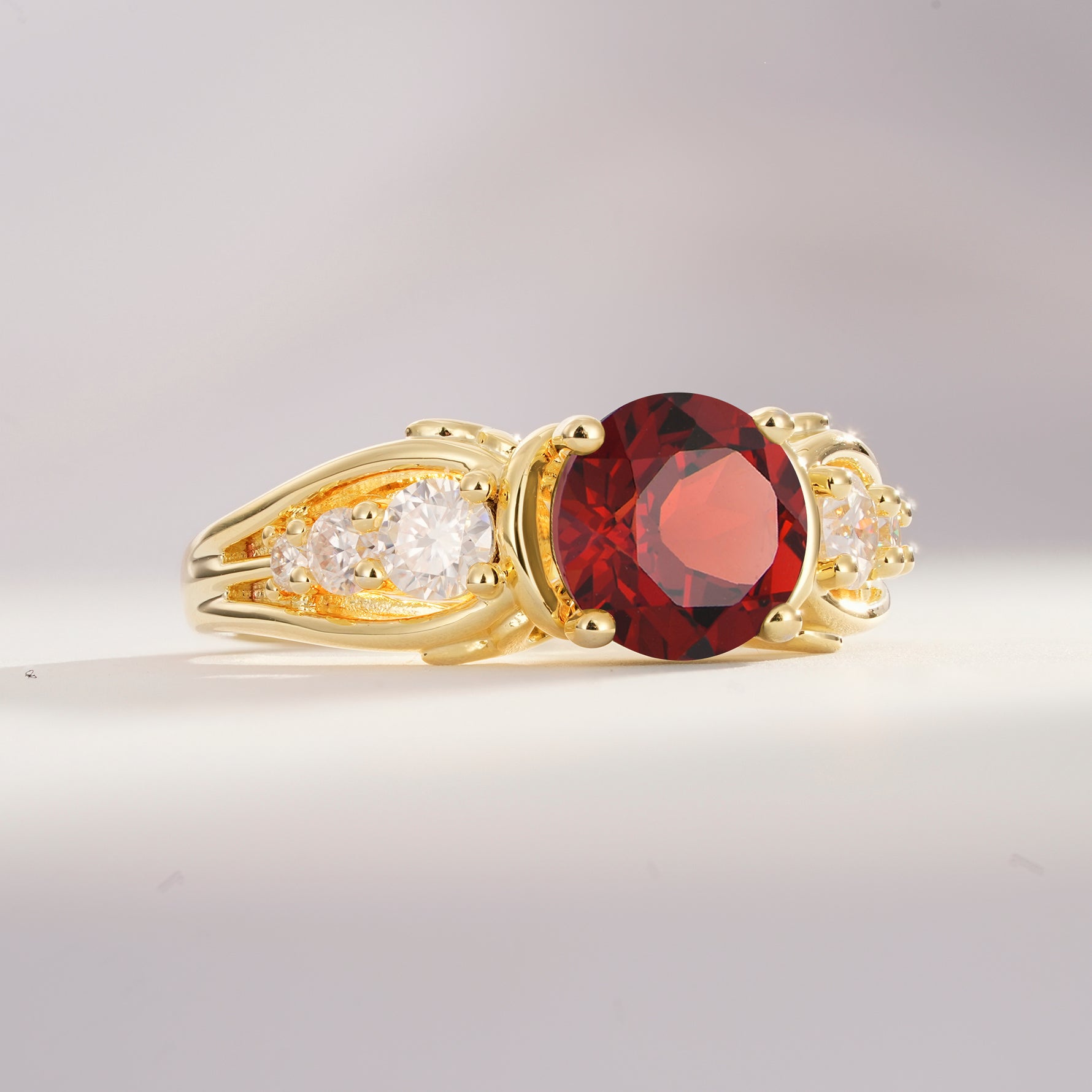SR08639 Garnet Ring - White-Gold