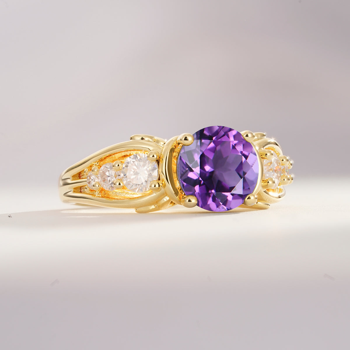 SR08639 Amethyst Ring - White-Gold
