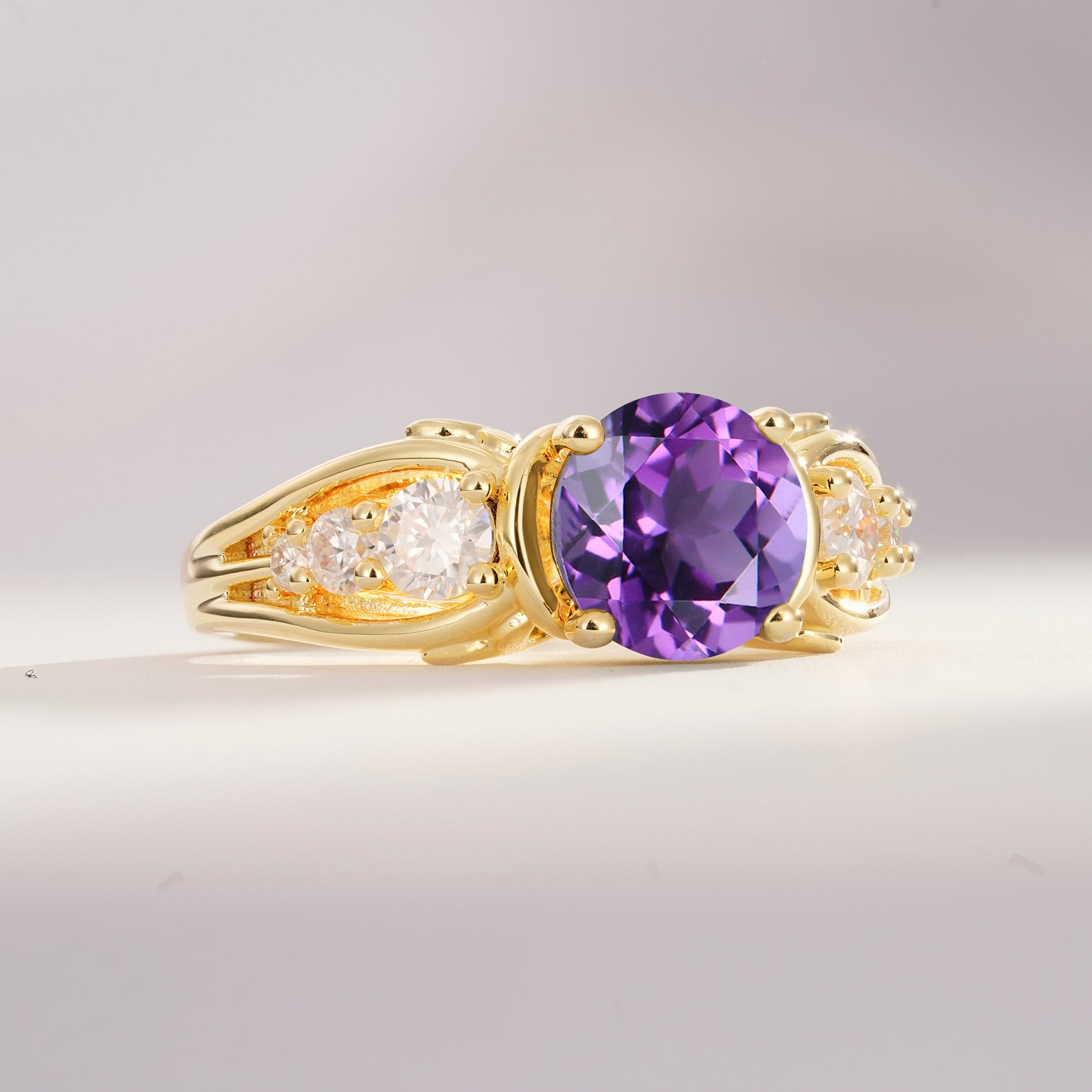 SR08639 Amethyst Ring - White-Gold