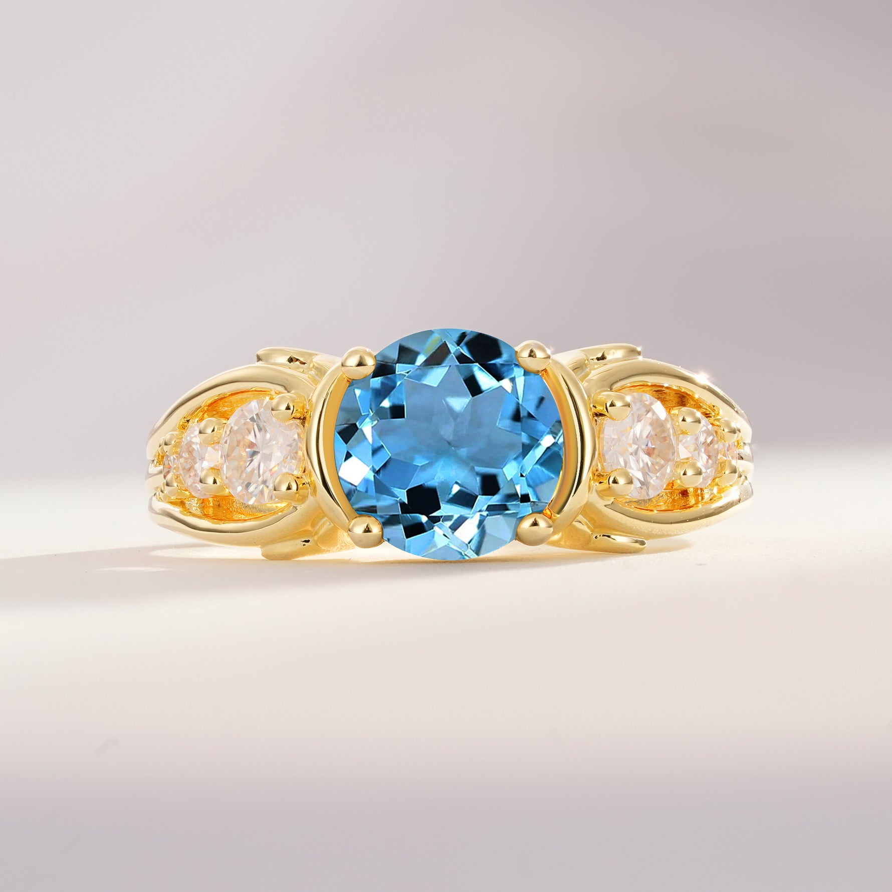 SR08639 Aquamarine Ring - Yellow-Gold