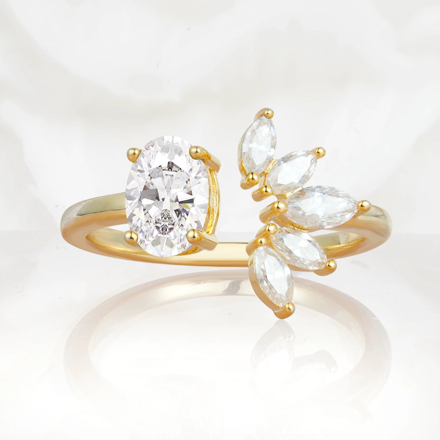 Unique Oval Moissanite Engagement Ring with Marquise Side Stones