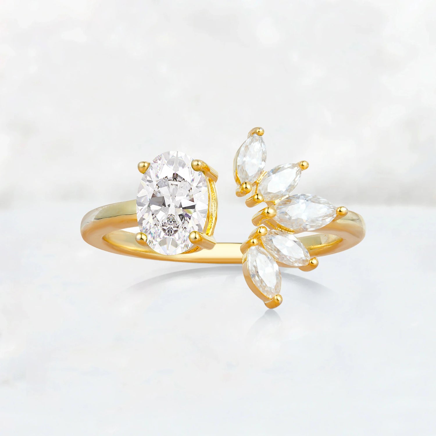 Unique Oval Moissanite Engagement Ring with Marquise Side Stones