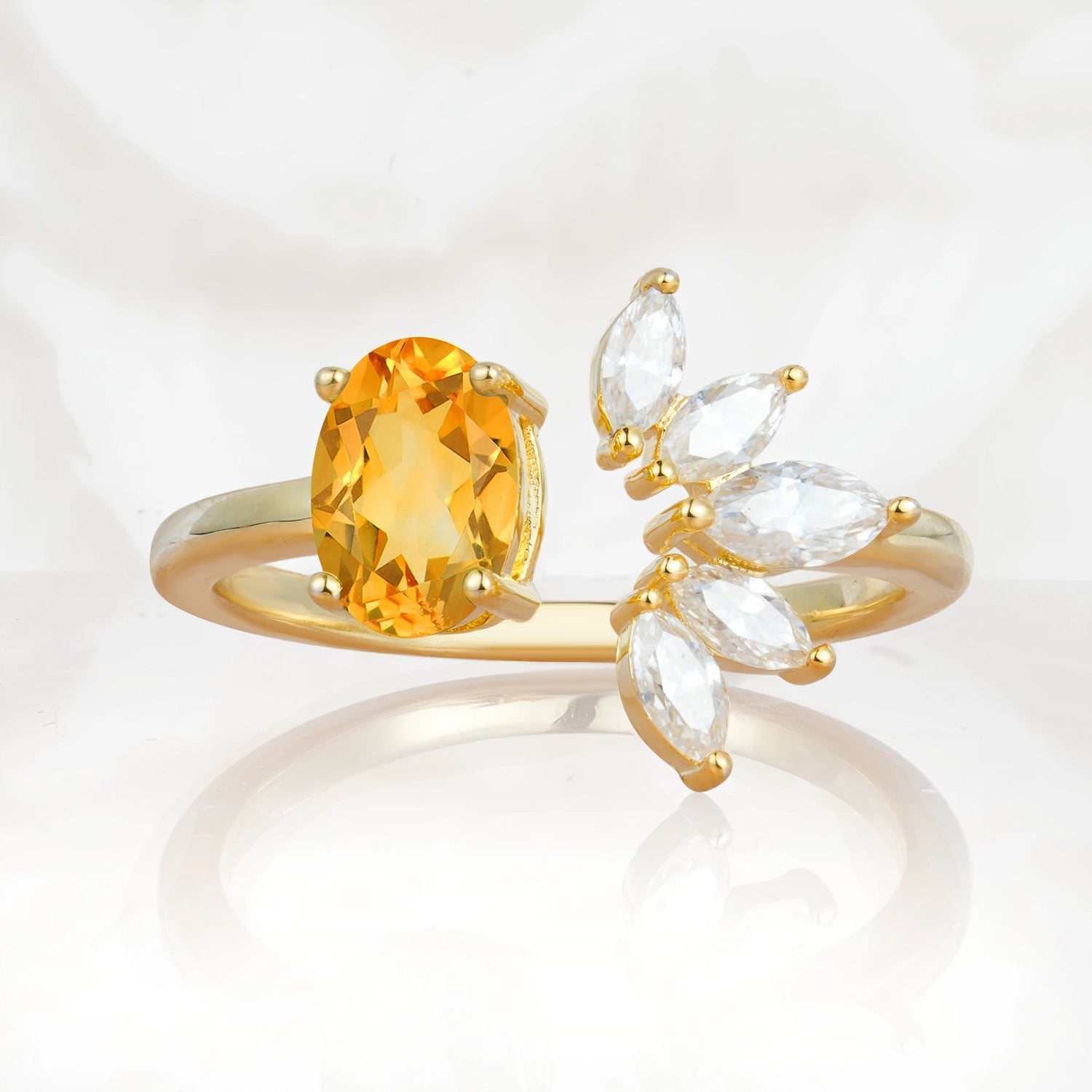 Unique Oval Citrine Engagement Ring with Marquise Side Stones