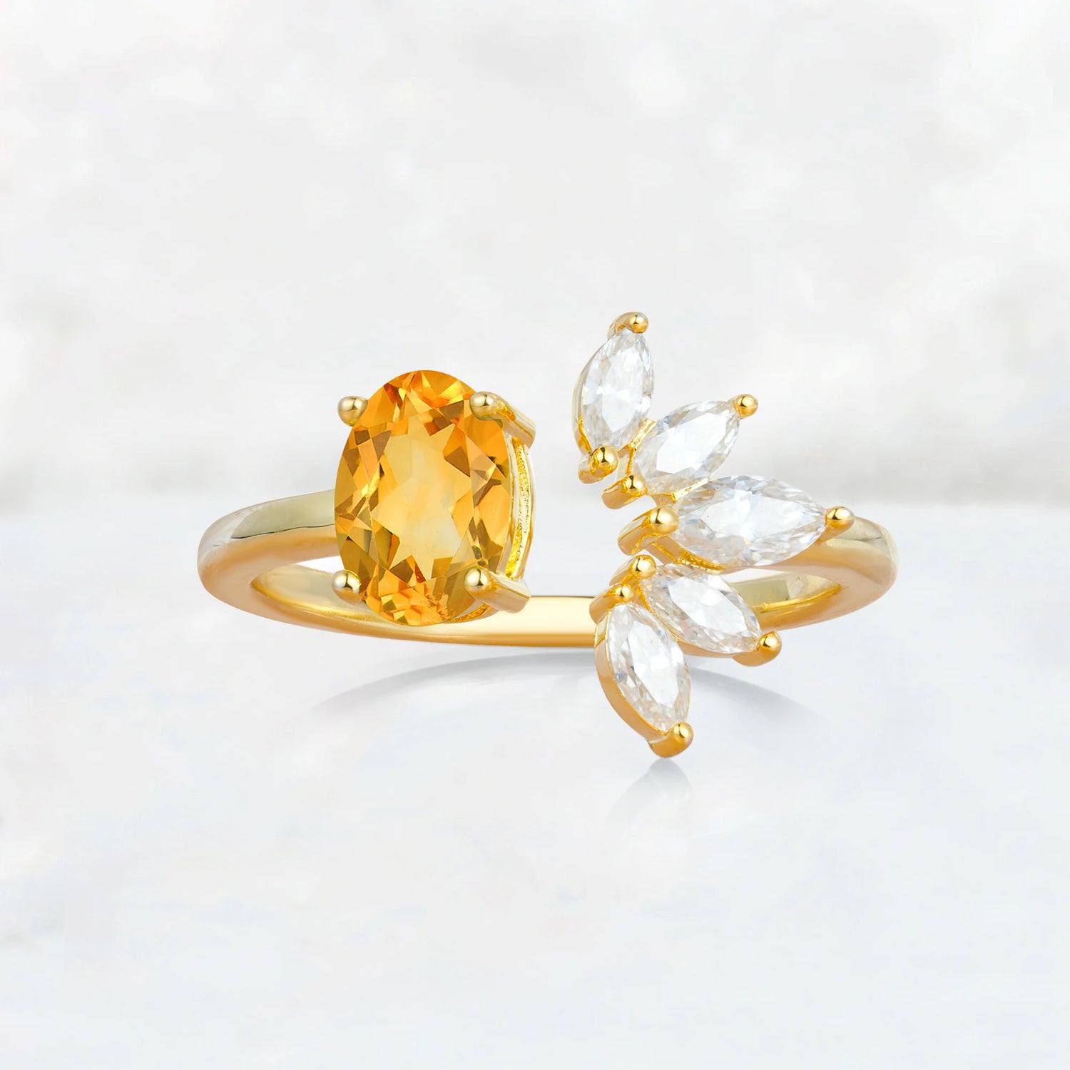 Unique Oval Citrine Engagement Ring with Marquise Side Stones