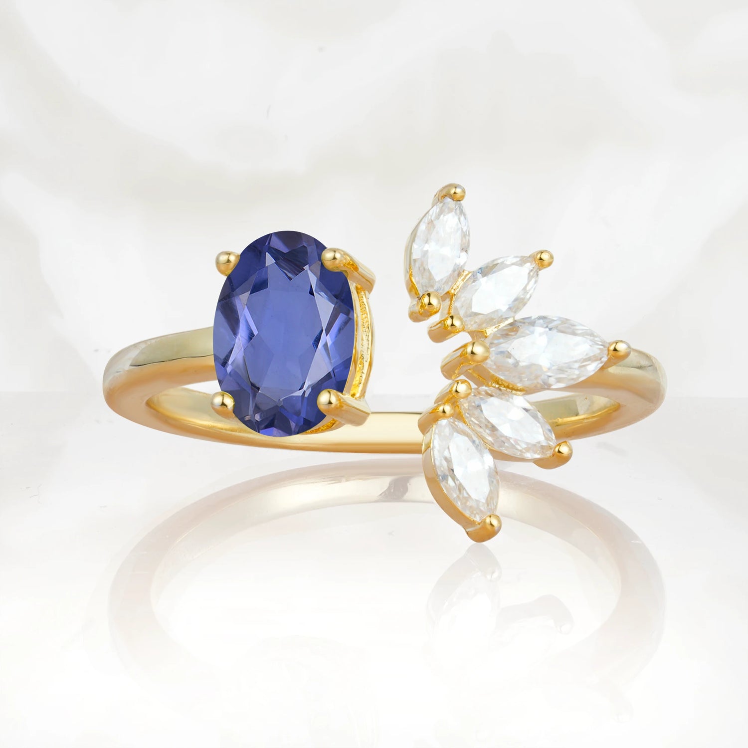 Unique Oval Tanzanite Engagement Ring with Marquise Side Stones