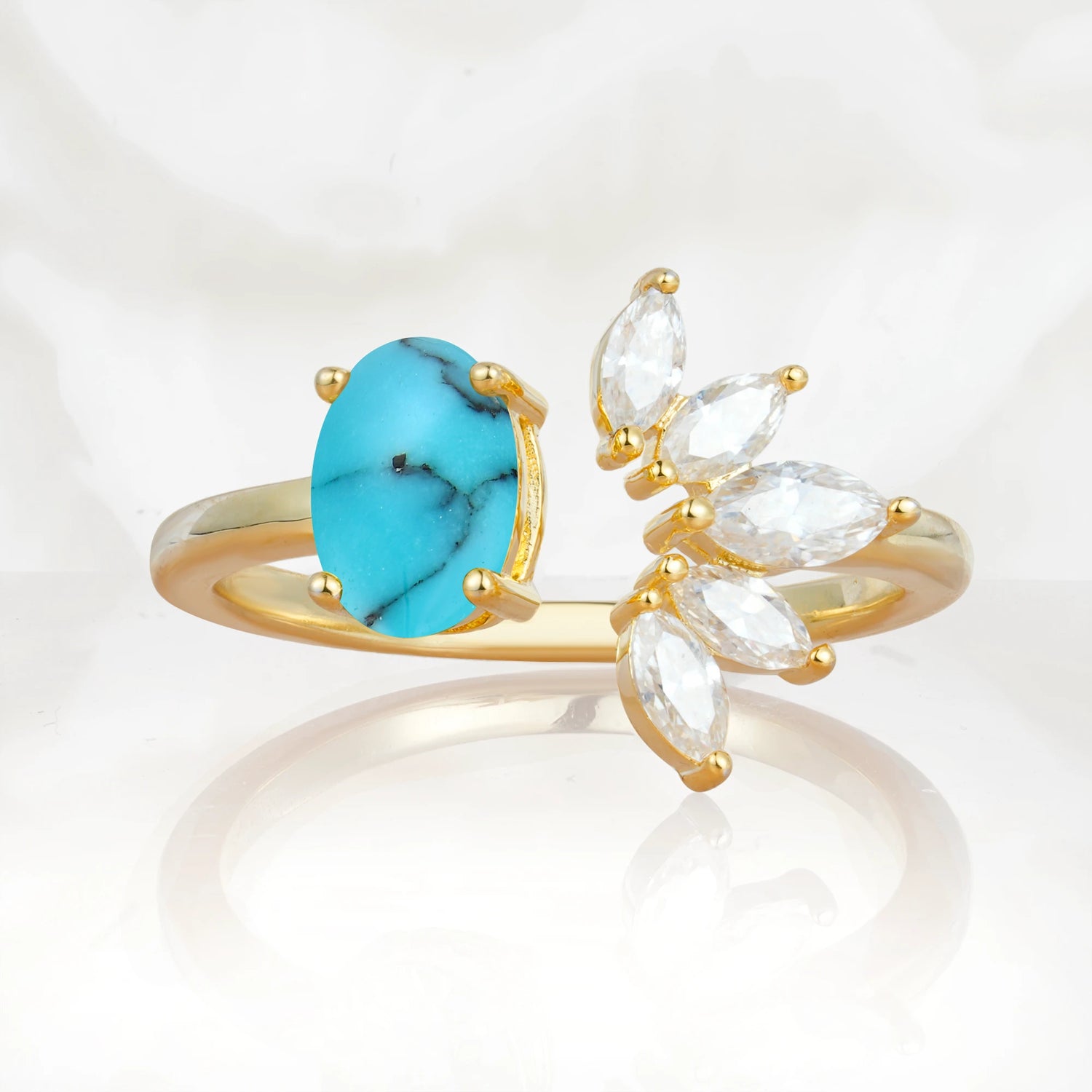 Unique Oval Turquoise Engagement Ring with Marquise Side Stones