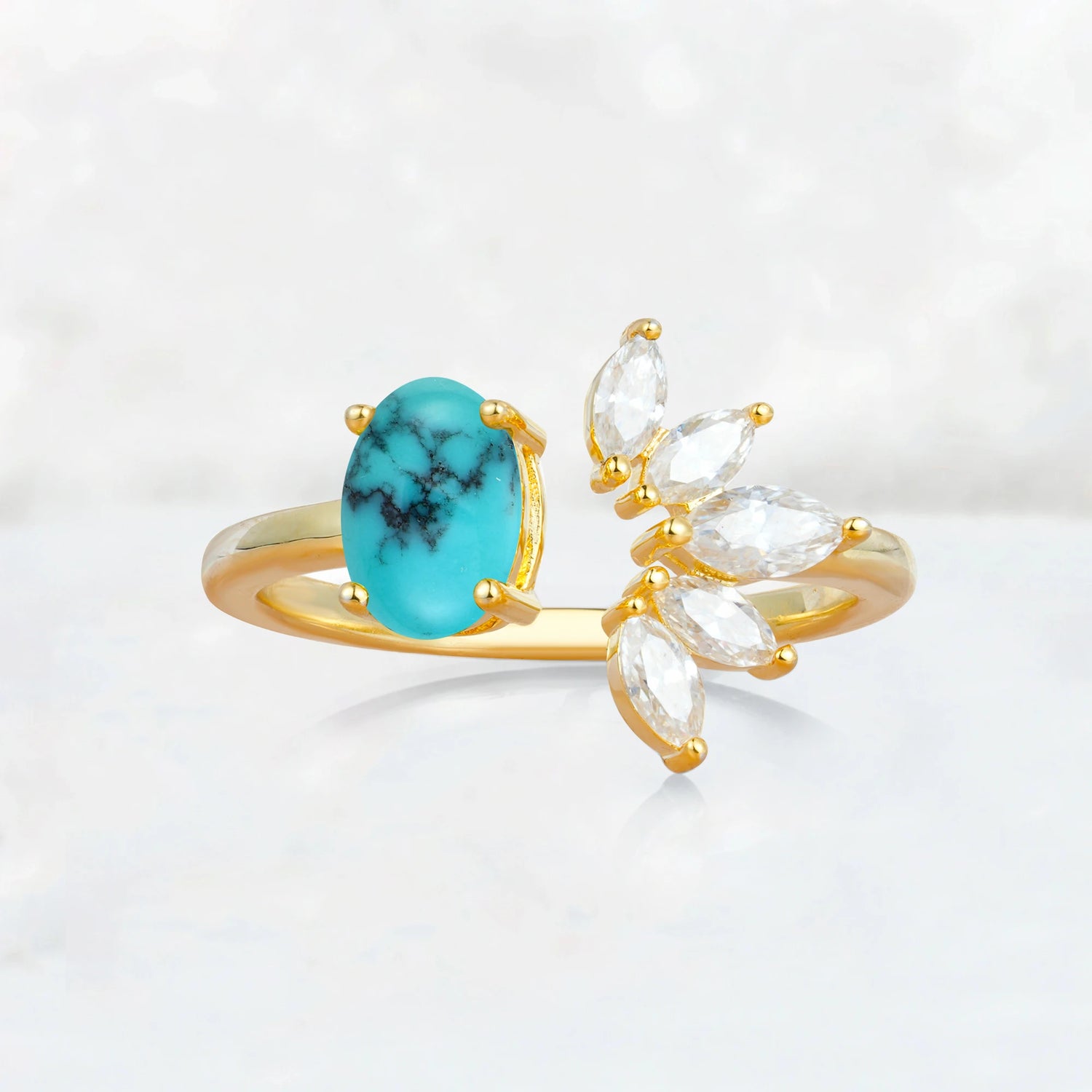 Unique Oval Turquoise Engagement Ring with Marquise Side Stones