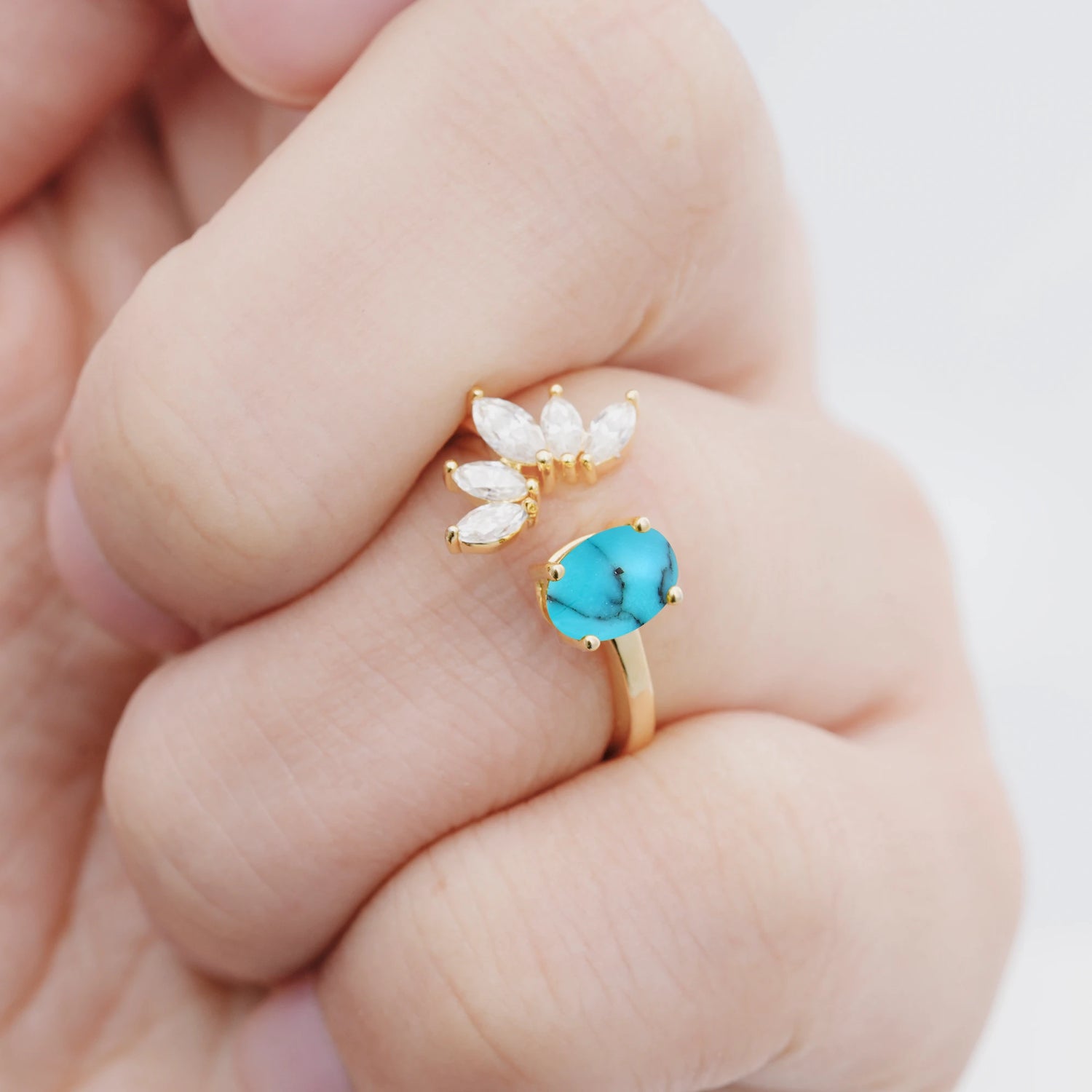 Unique Oval Turquoise Engagement Ring with Marquise Side Stones