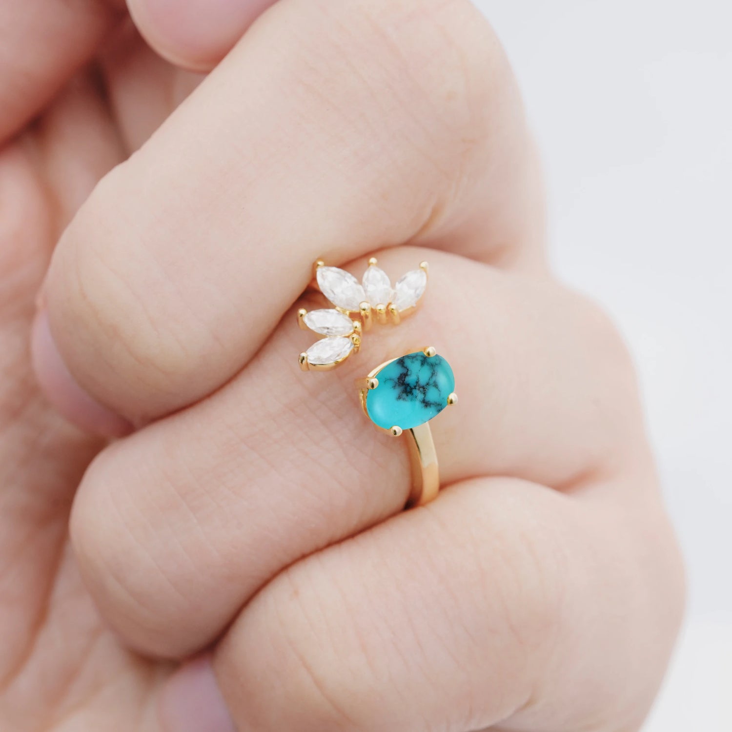 Unique Oval Turquoise Engagement Ring with Marquise Side Stones
