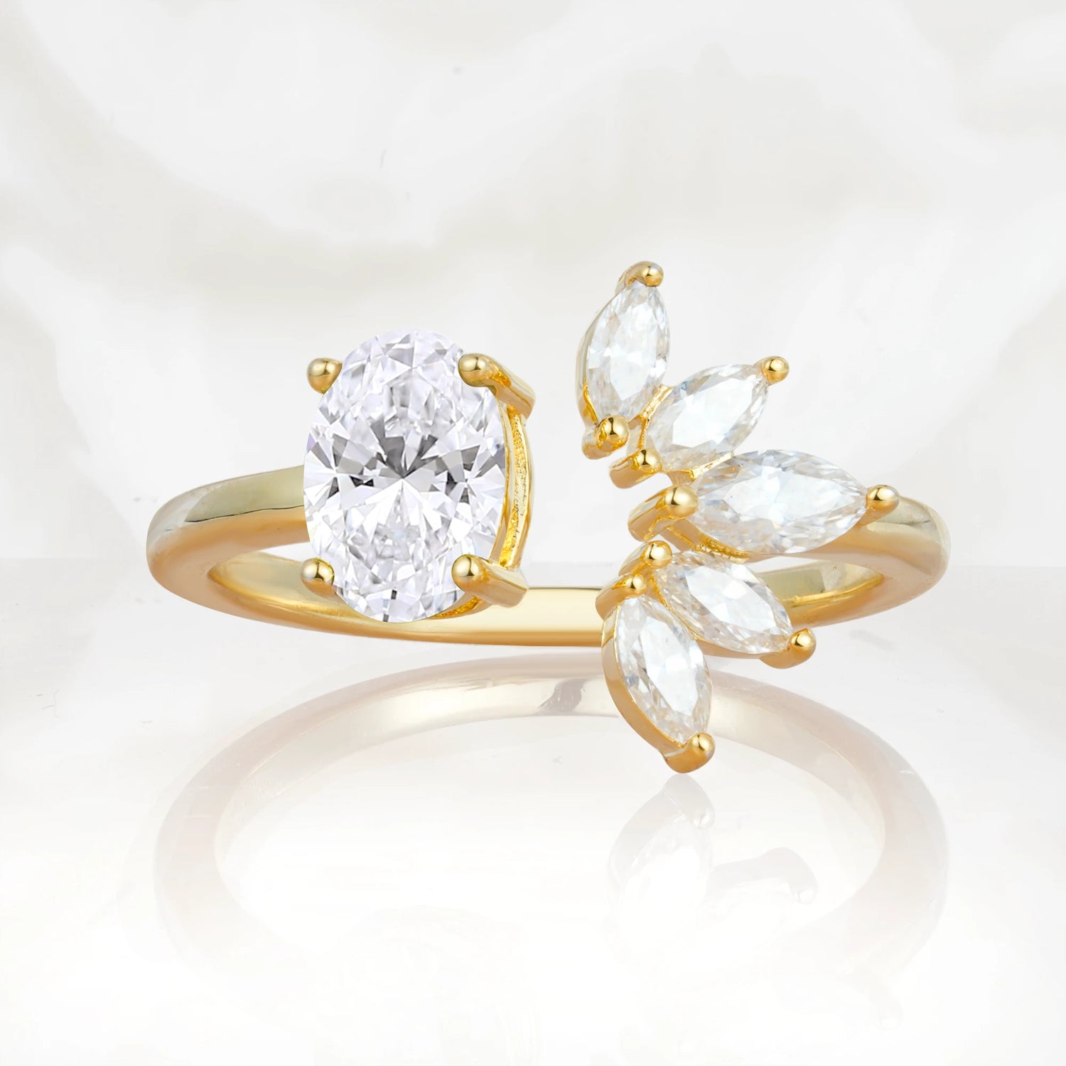 Unique Oval Lab Diamond Engagement Ring with Marquise Side Stones