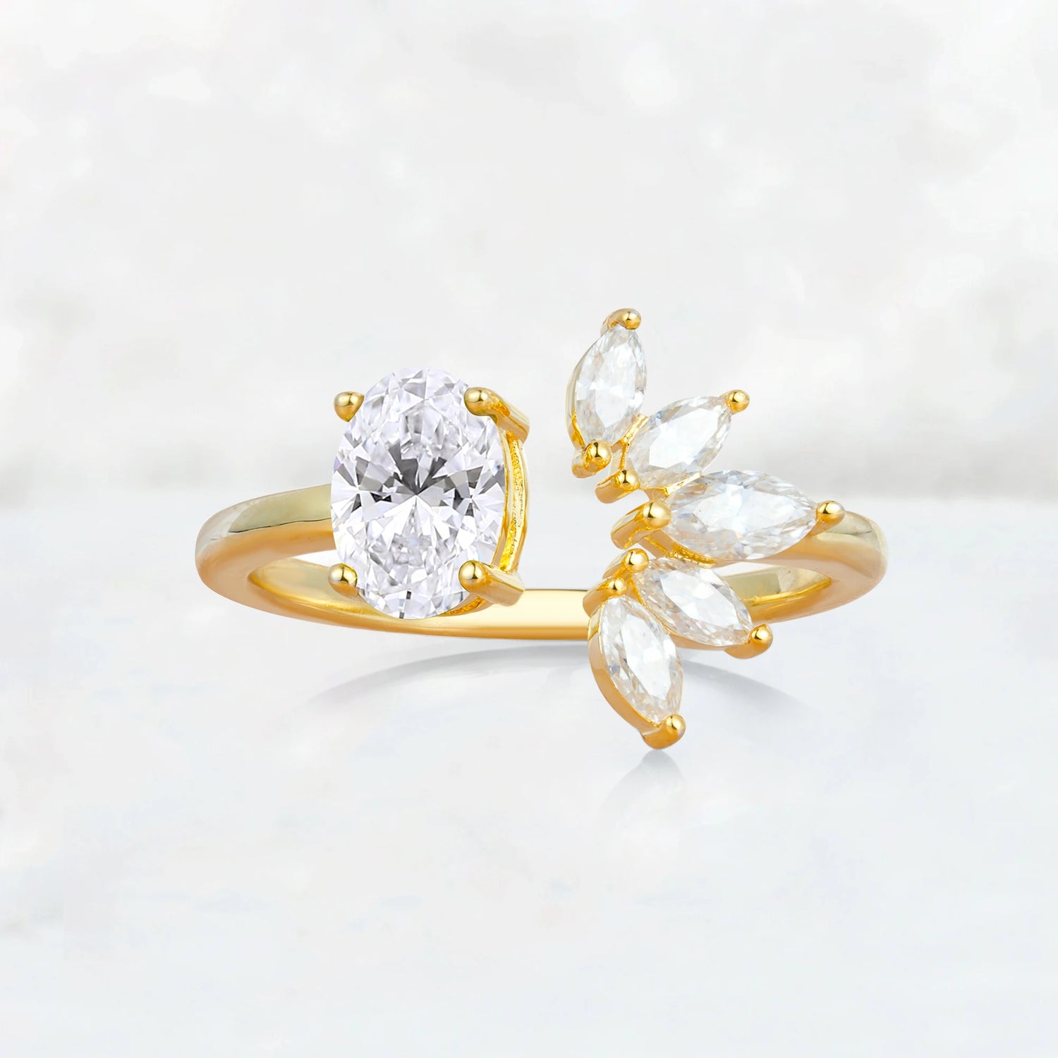 Unique Oval Lab Diamond Engagement Ring with Marquise Side Stones
