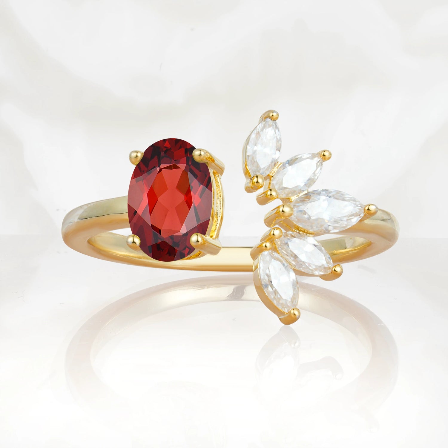 Unique Oval Garnet Engagement Ring with Marquise Side Stones