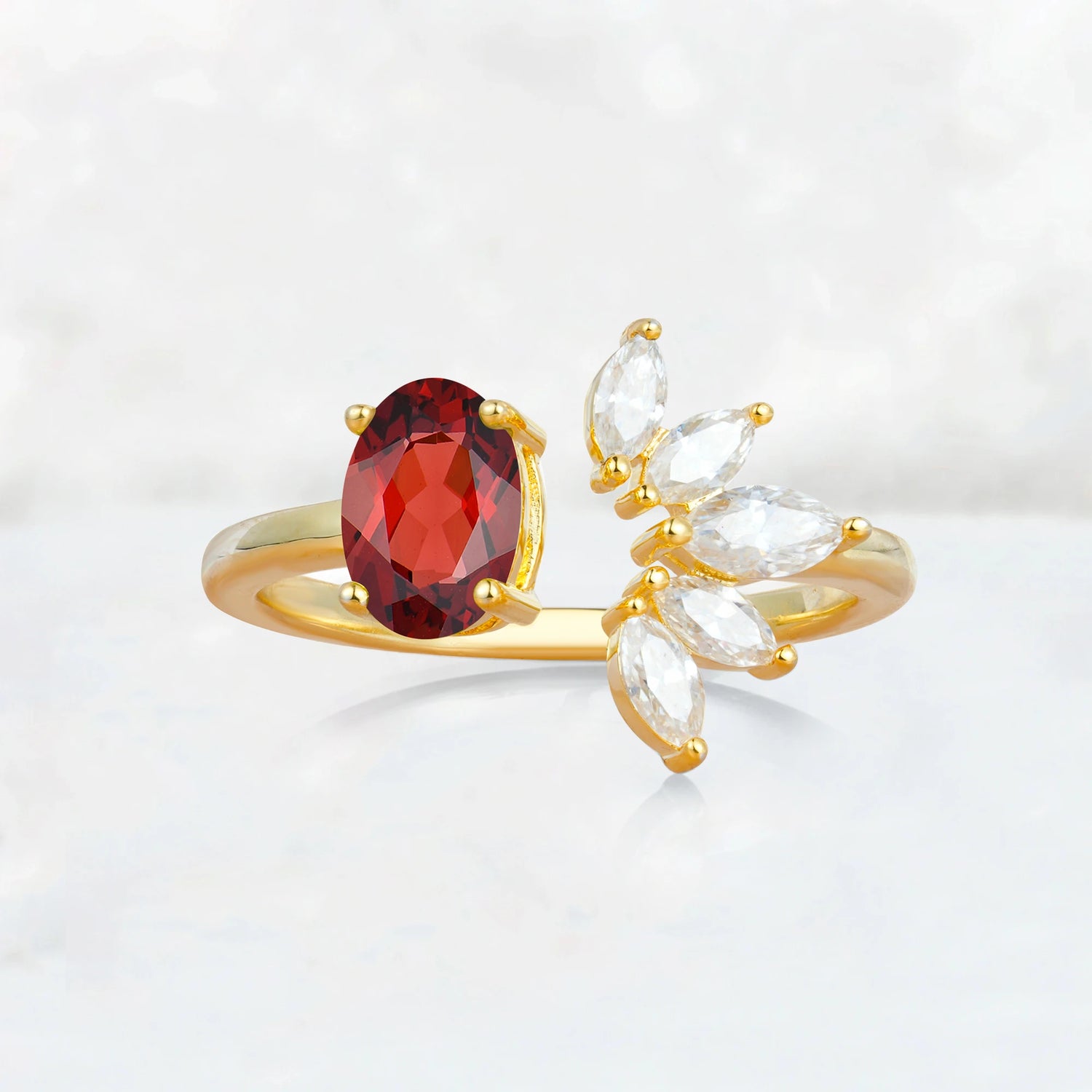 Unique Oval Garnet Engagement Ring with Marquise Side Stones