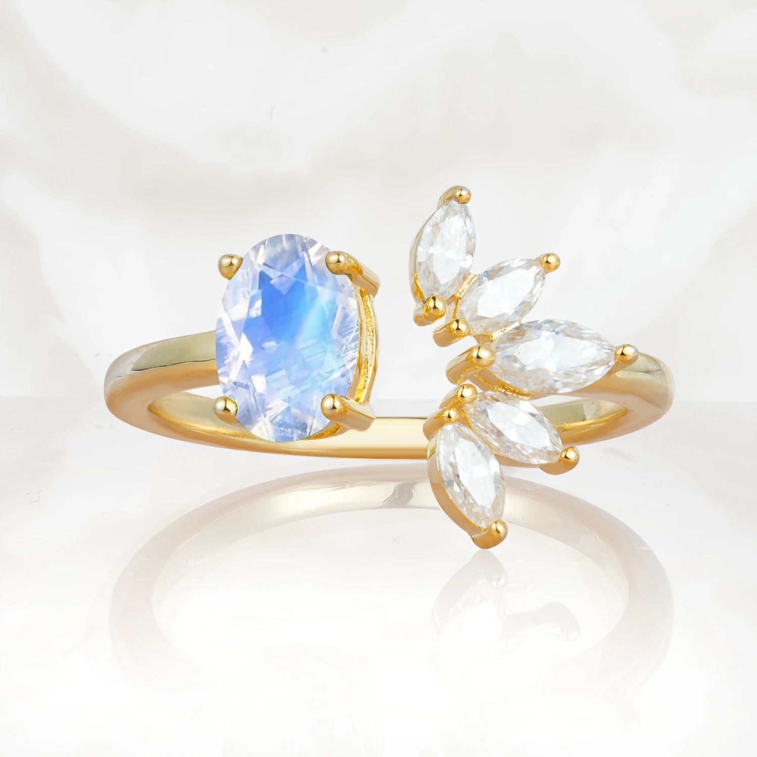 Unique Oval Moonstone Engagement Ring with Marquise Side Stones
