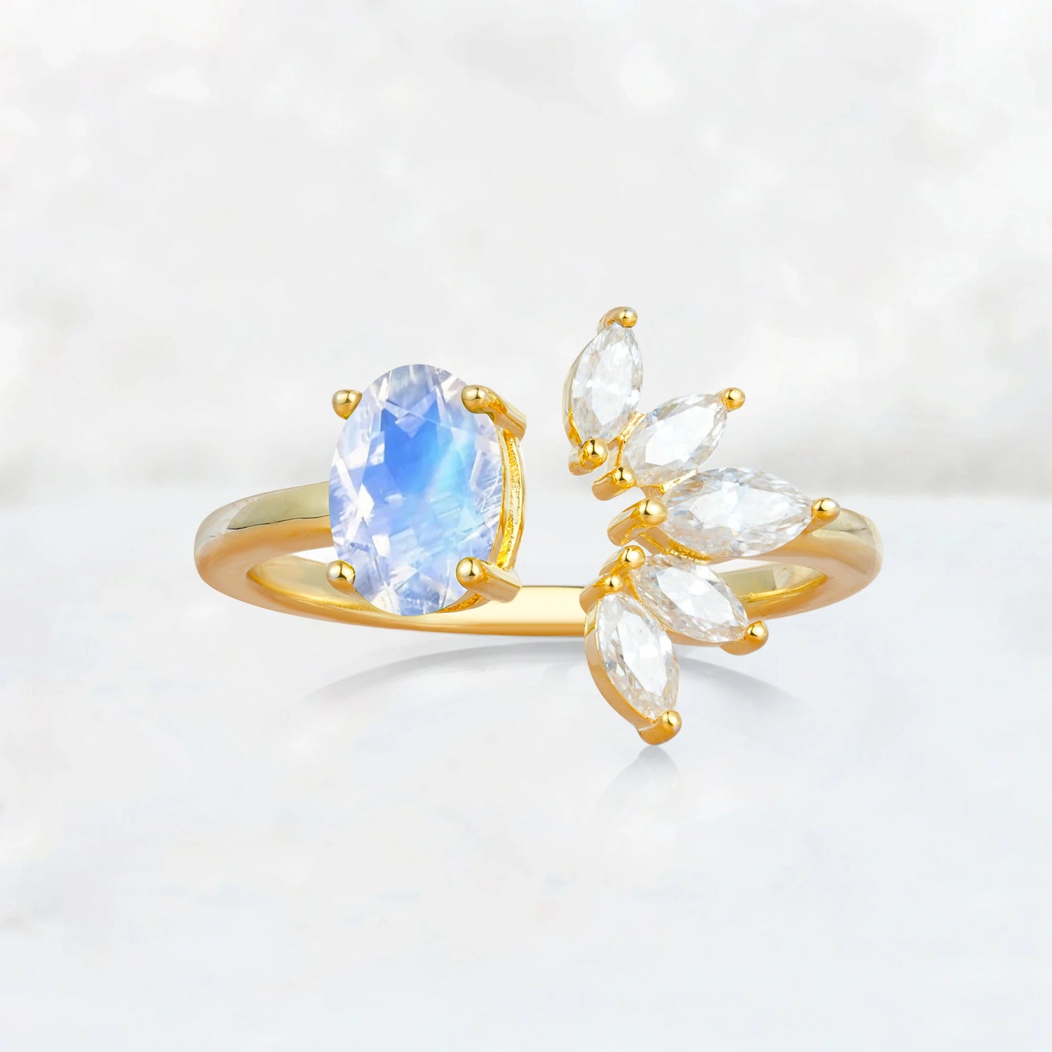Unique Oval Moonstone Engagement Ring with Marquise Side Stones