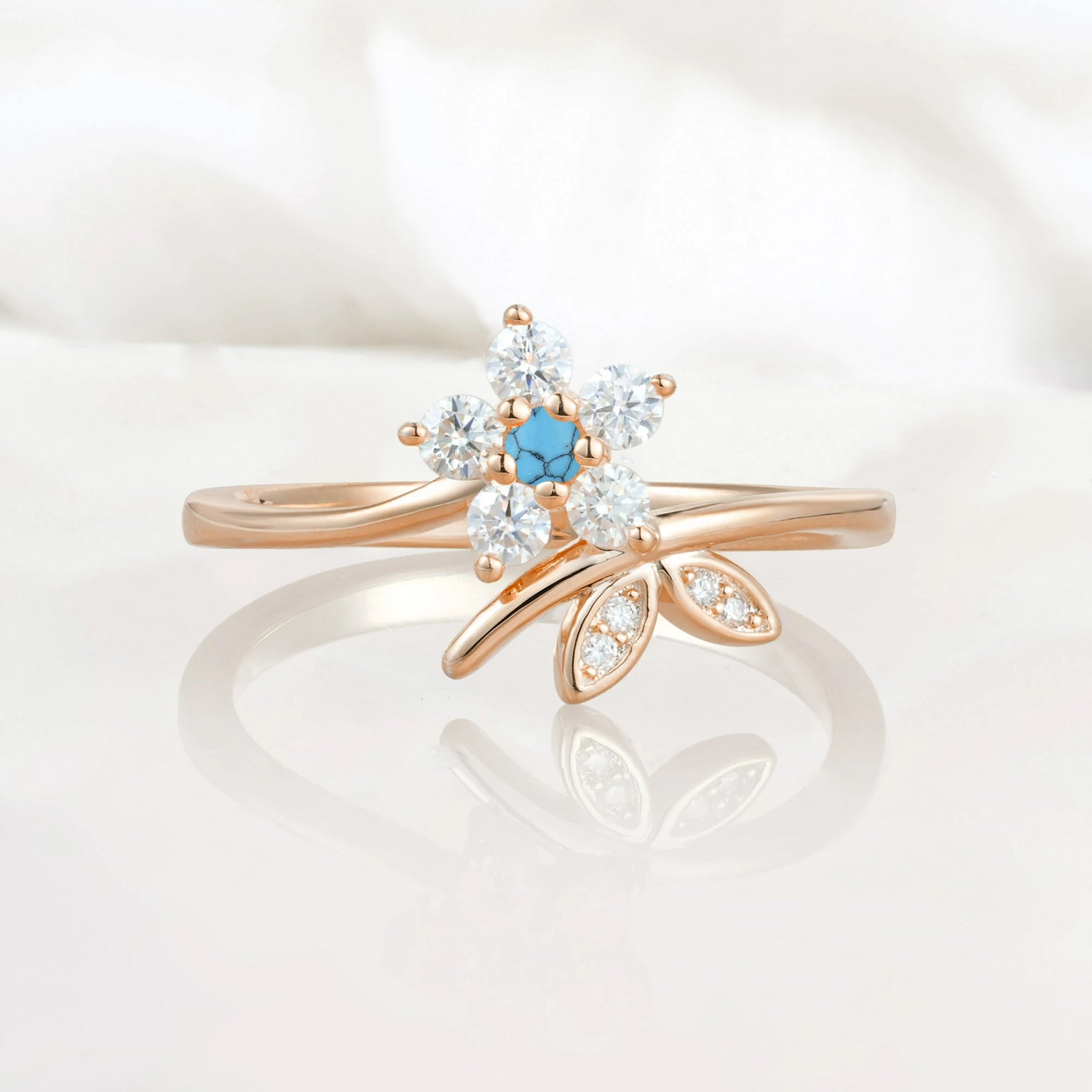 Flower Gold Leaf Vine Turquoise Engagement Ring for Women
