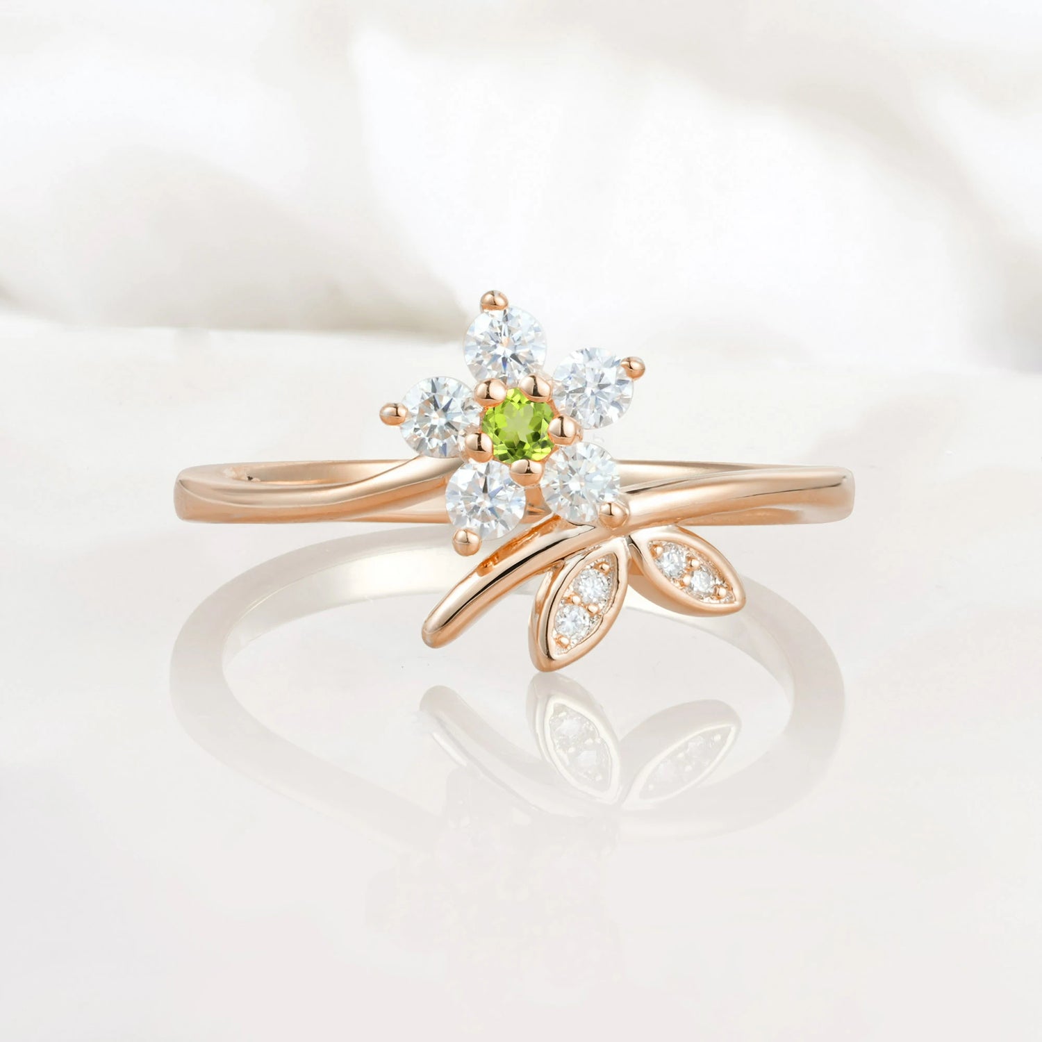 Flower Gold Leaf Vine Peridot Engagement Ring for Women