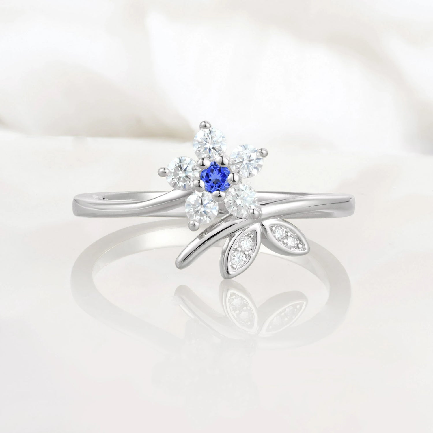 Flower Gold Leaf Vine Sapphire Engagement Ring for Women