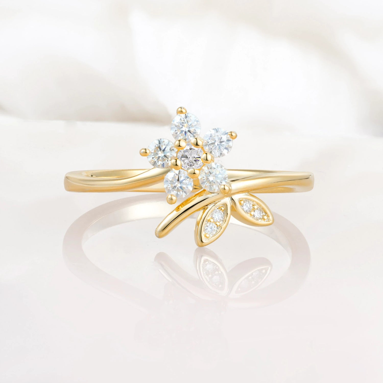 Flower Gold Leaf Vine Moissanite Wedding Ring for Women