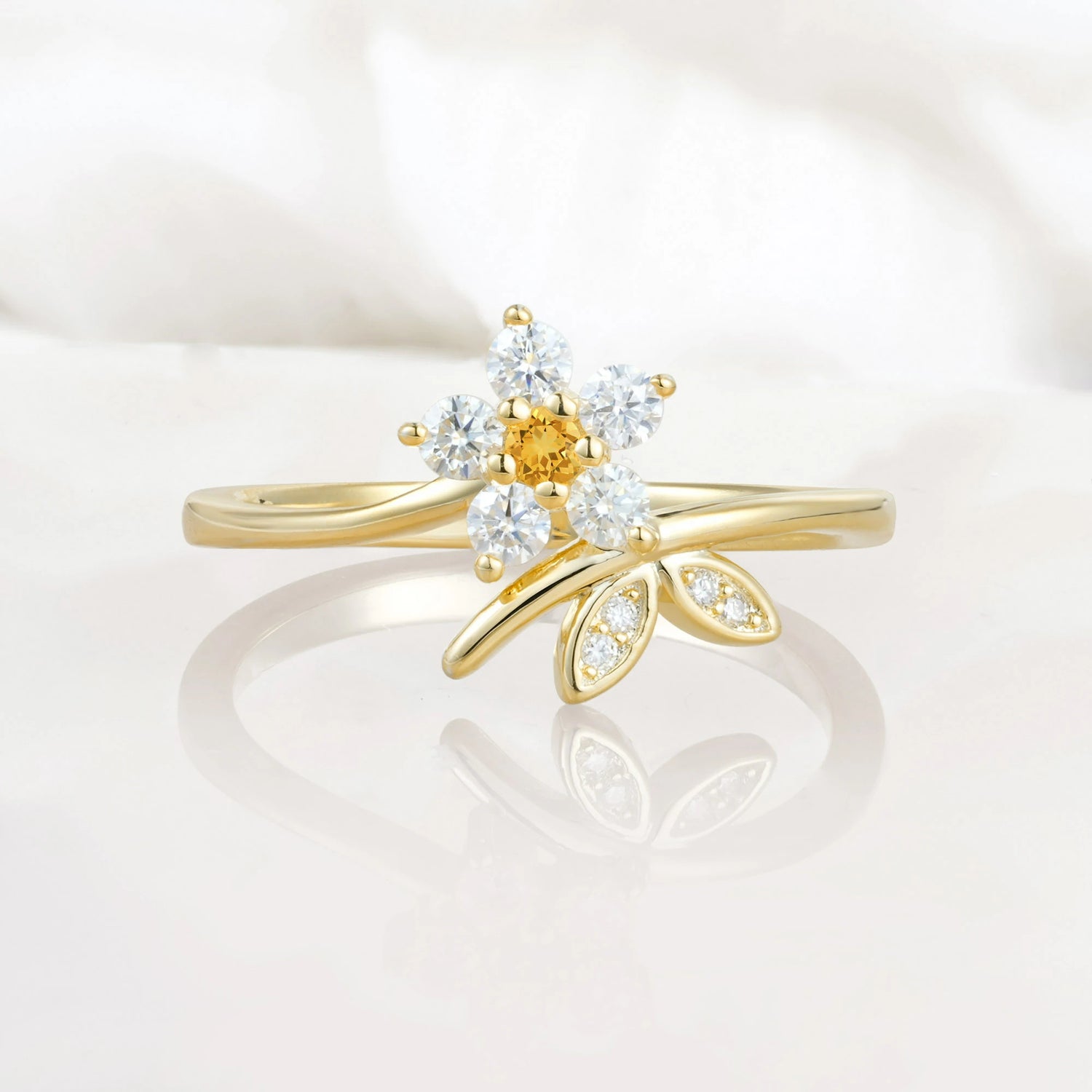 Flower Gold Leaf Vine Citrine Engagement Ring for Women