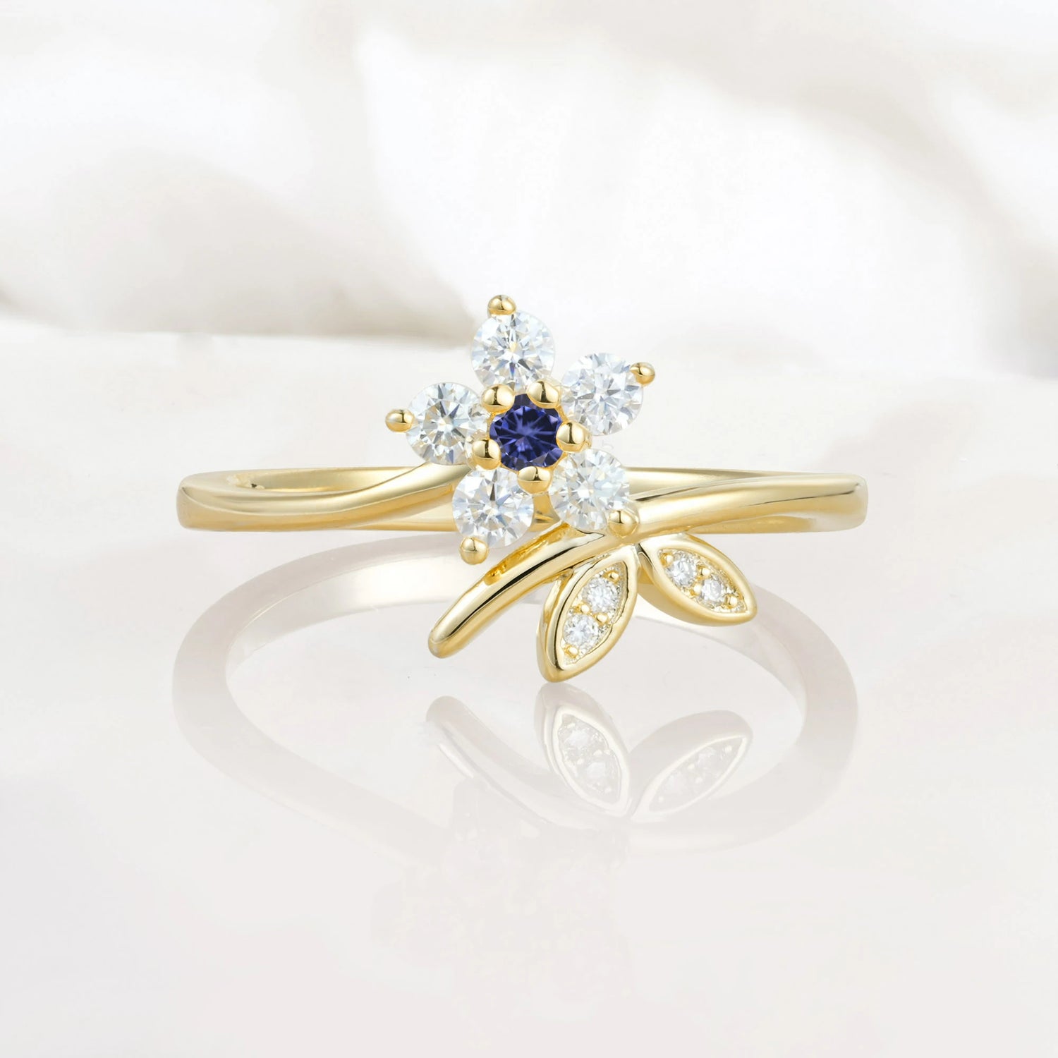 Flower Gold Leaf Vine Tanzanite Engagement Ring for Women