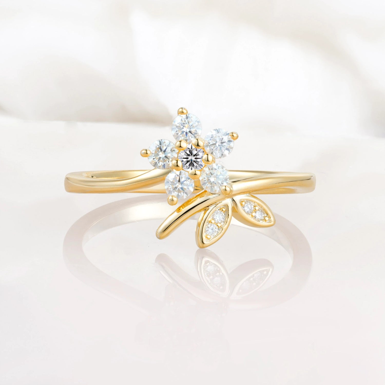 Flower Gold Leaf Vine Lab Diamond Engagement Ring for Women