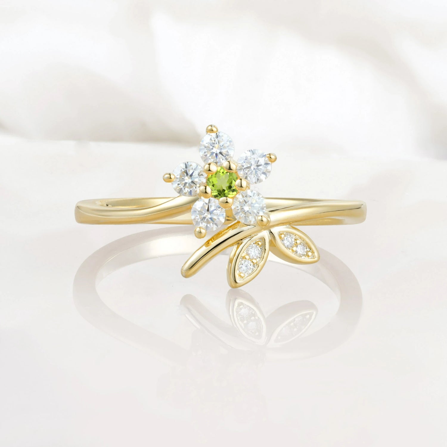 Flower Gold Leaf Vine Peridot Engagement Ring for Women