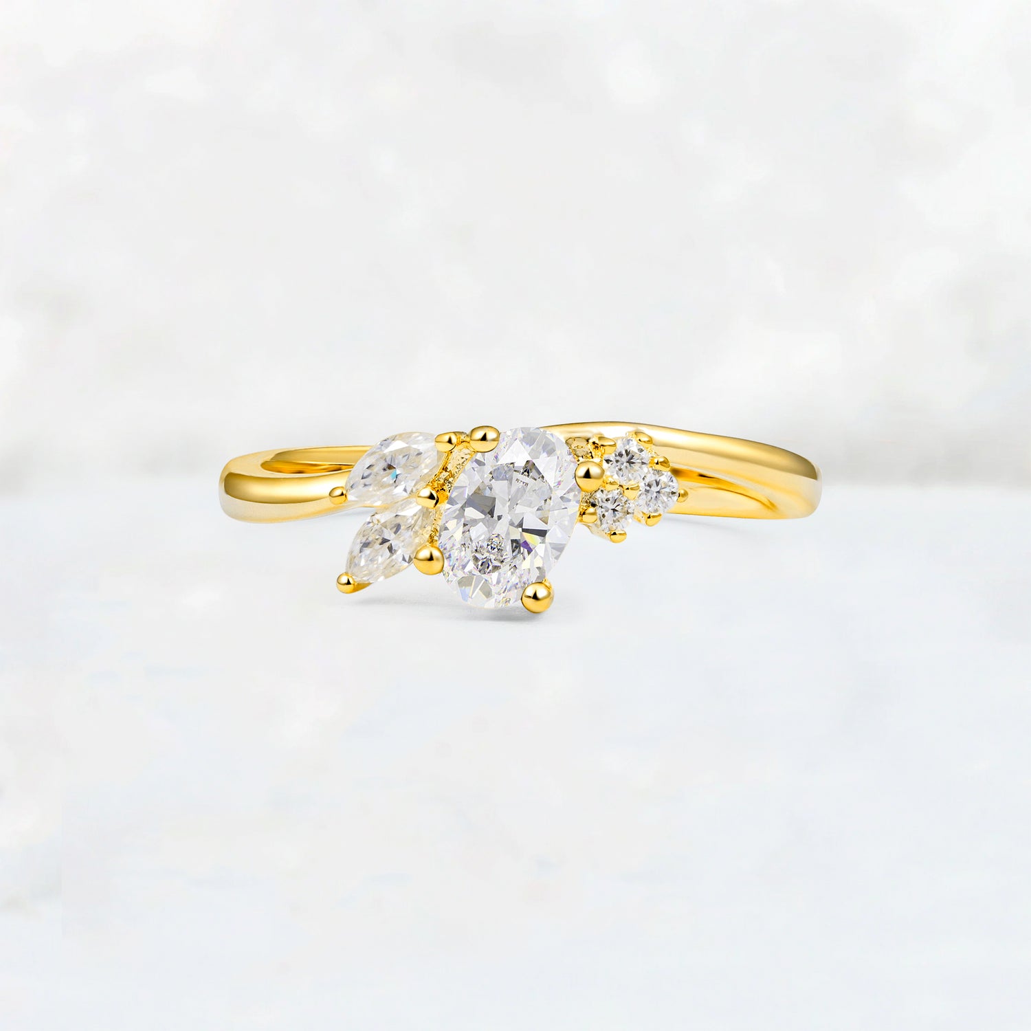 Moissanite Engagement Ring for Women with Marquise Side Stones