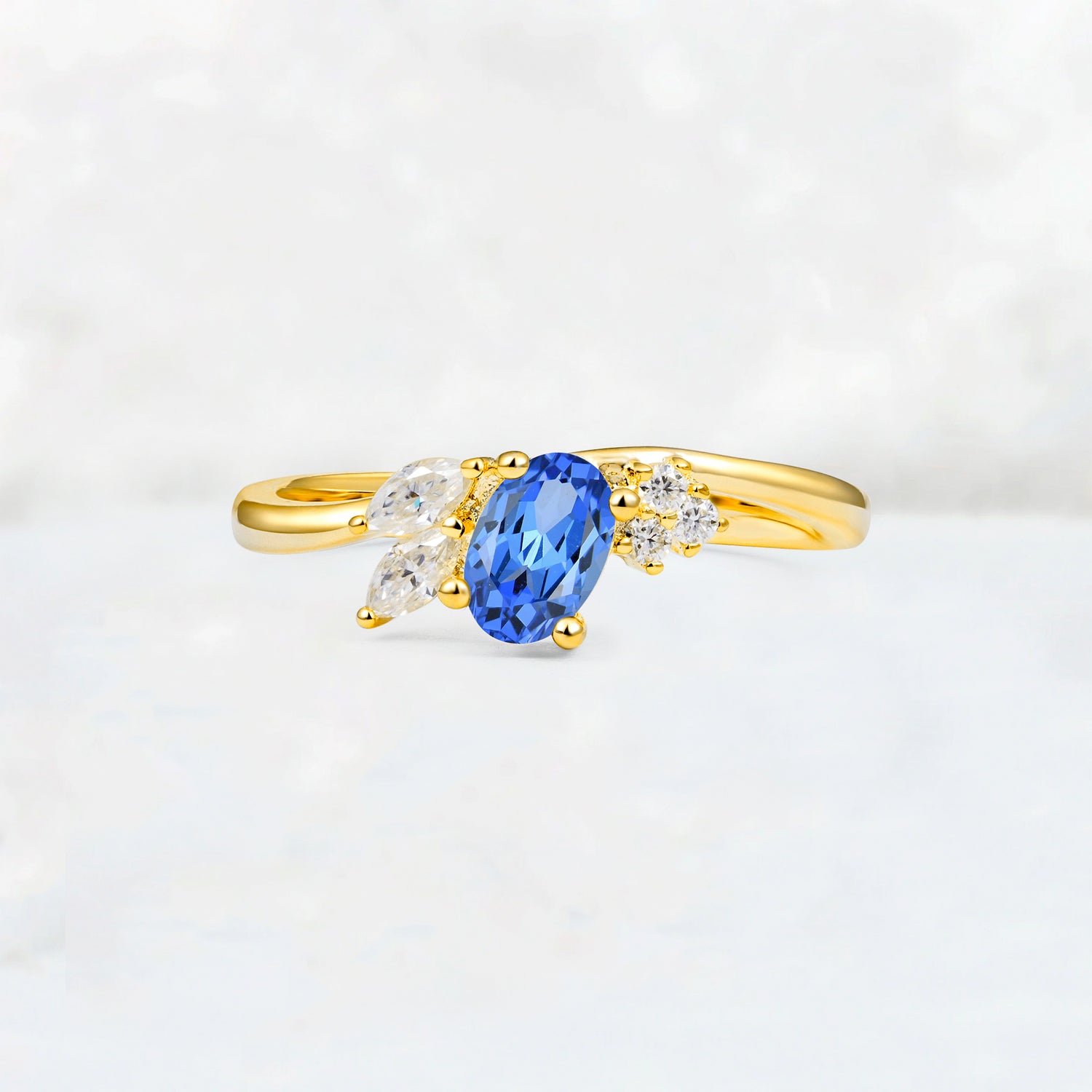 Sapphire Engagement Ring for Women with Marquise Side Stones